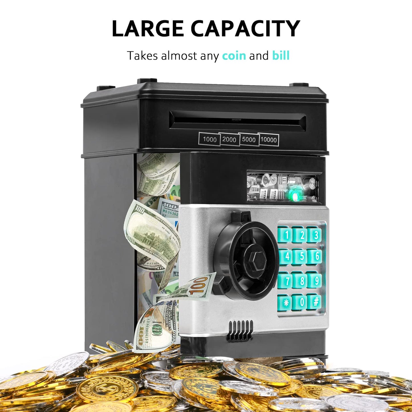 Vcertcpl Piggy Bank ATM with 4-Digit Code – Safe Money Jar for Kids