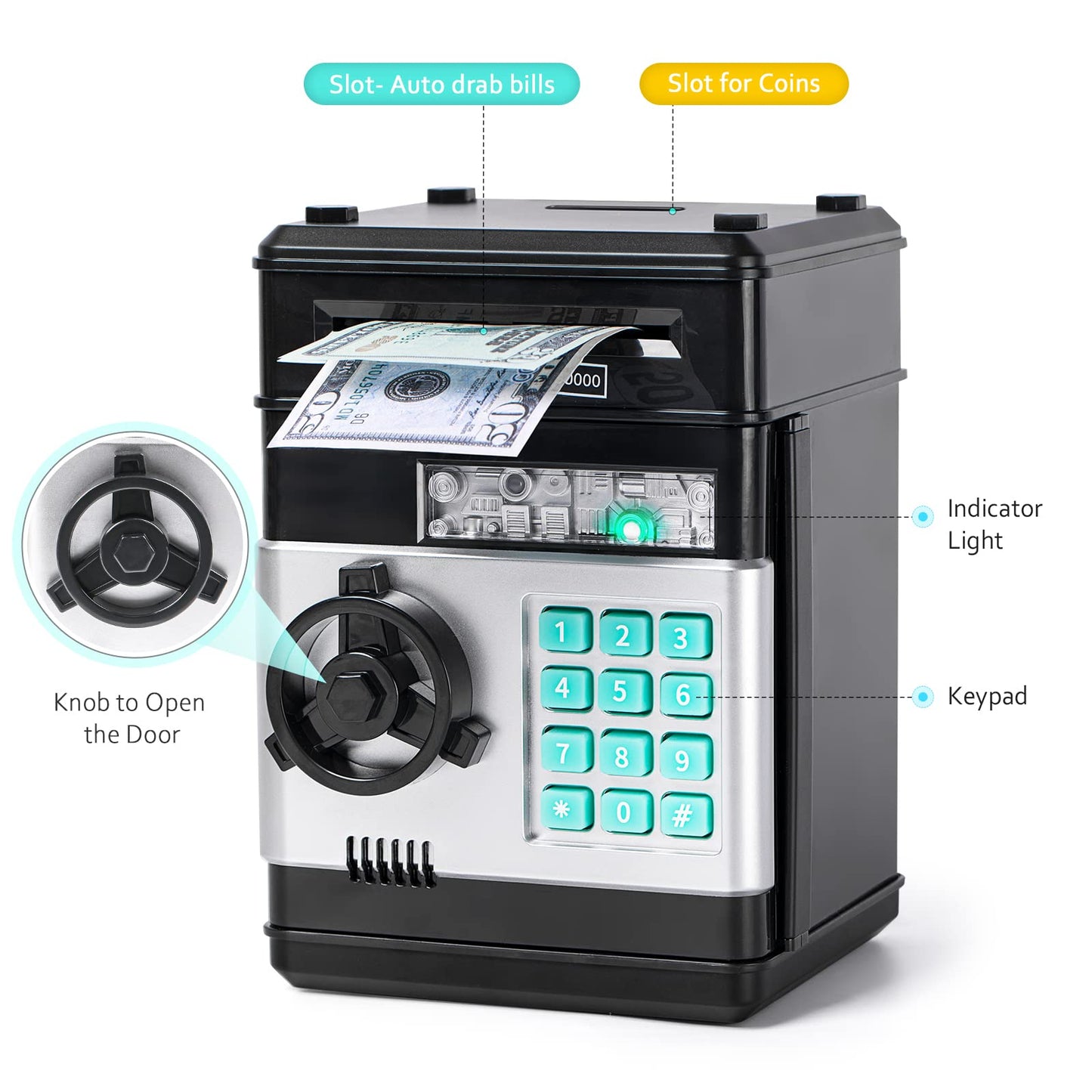 Vcertcpl Piggy Bank ATM with 4-Digit Code – Safe Money Jar for Kids