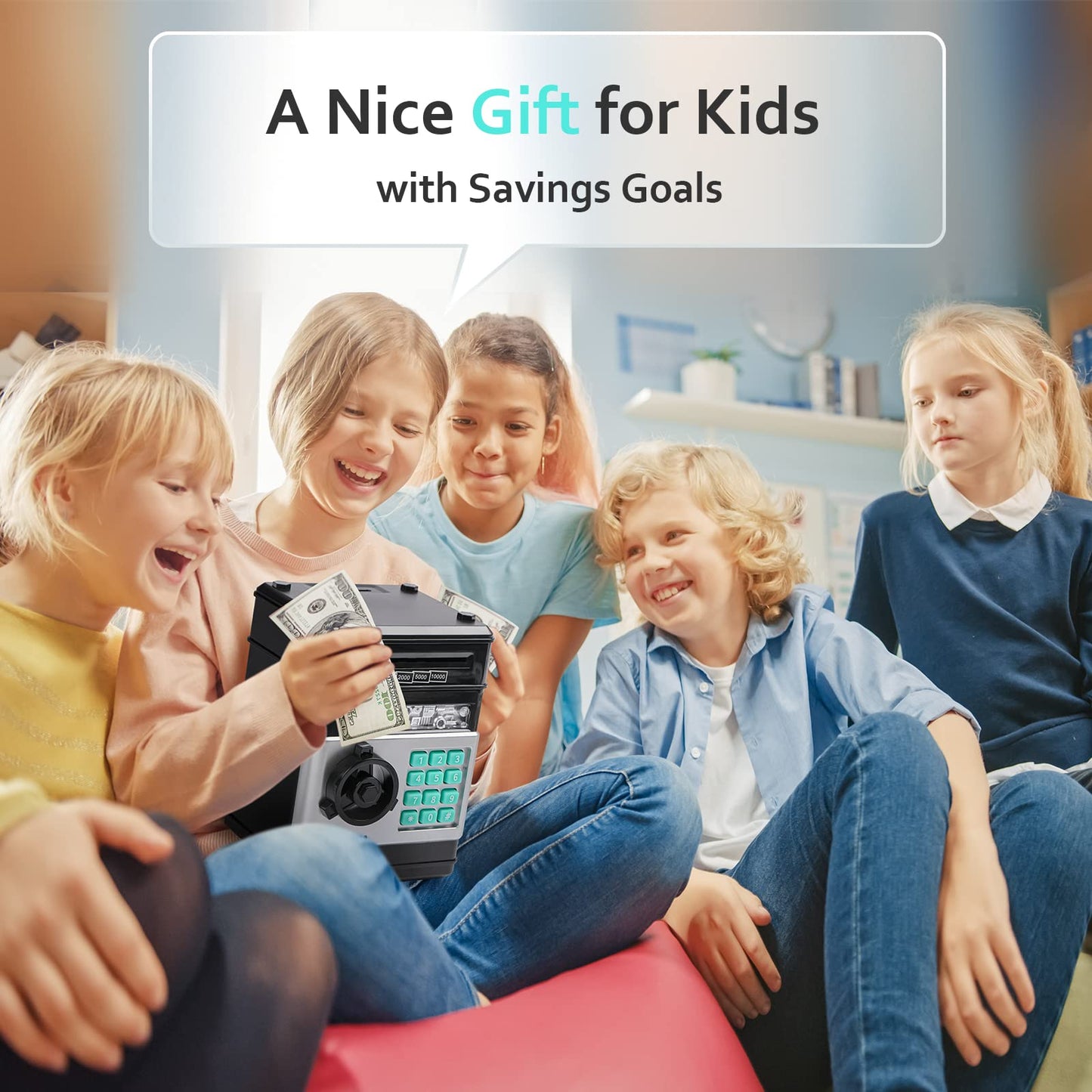 Vcertcpl Piggy Bank ATM with 4-Digit Code – Safe Money Jar for Kids