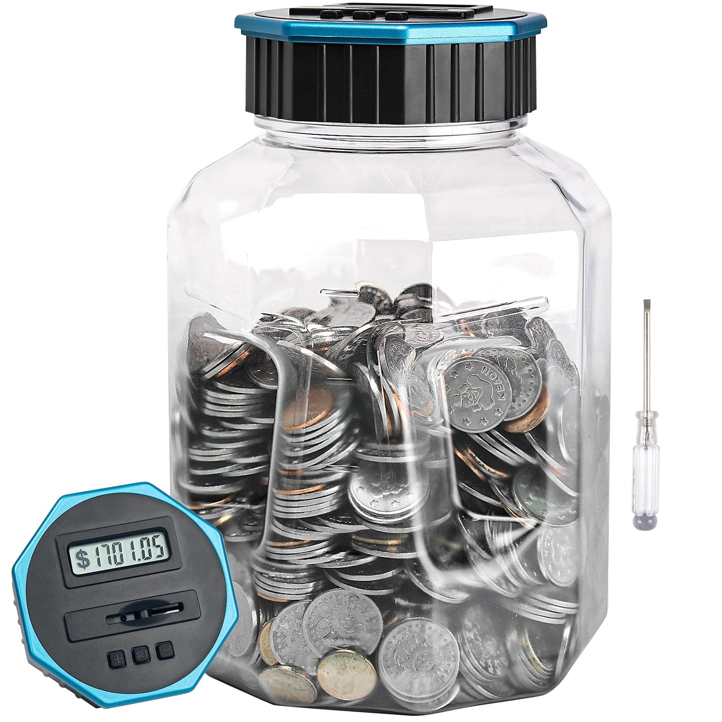 Vcertcpl X-Large Digital Coin Counter Piggy Bank | 2.4L Capacity, LCD Display