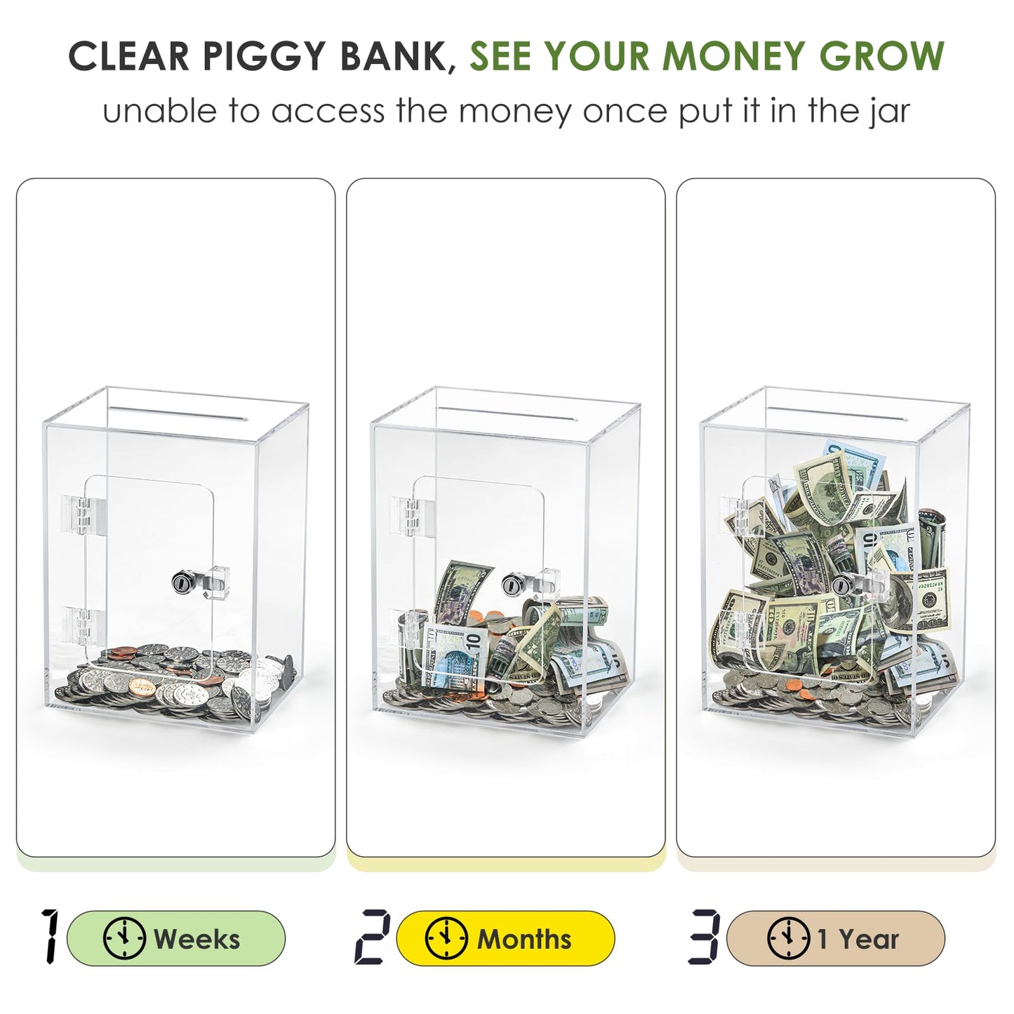 Vcertcpl X-Large Clear Piggy Bank with Lock – 3.6L Change Jar for Kids & Adults