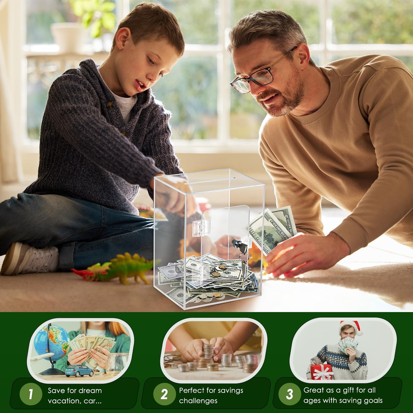 Vcertcpl X-Large Clear Piggy Bank with Lock – 3.6L Change Jar for Kids & Adults