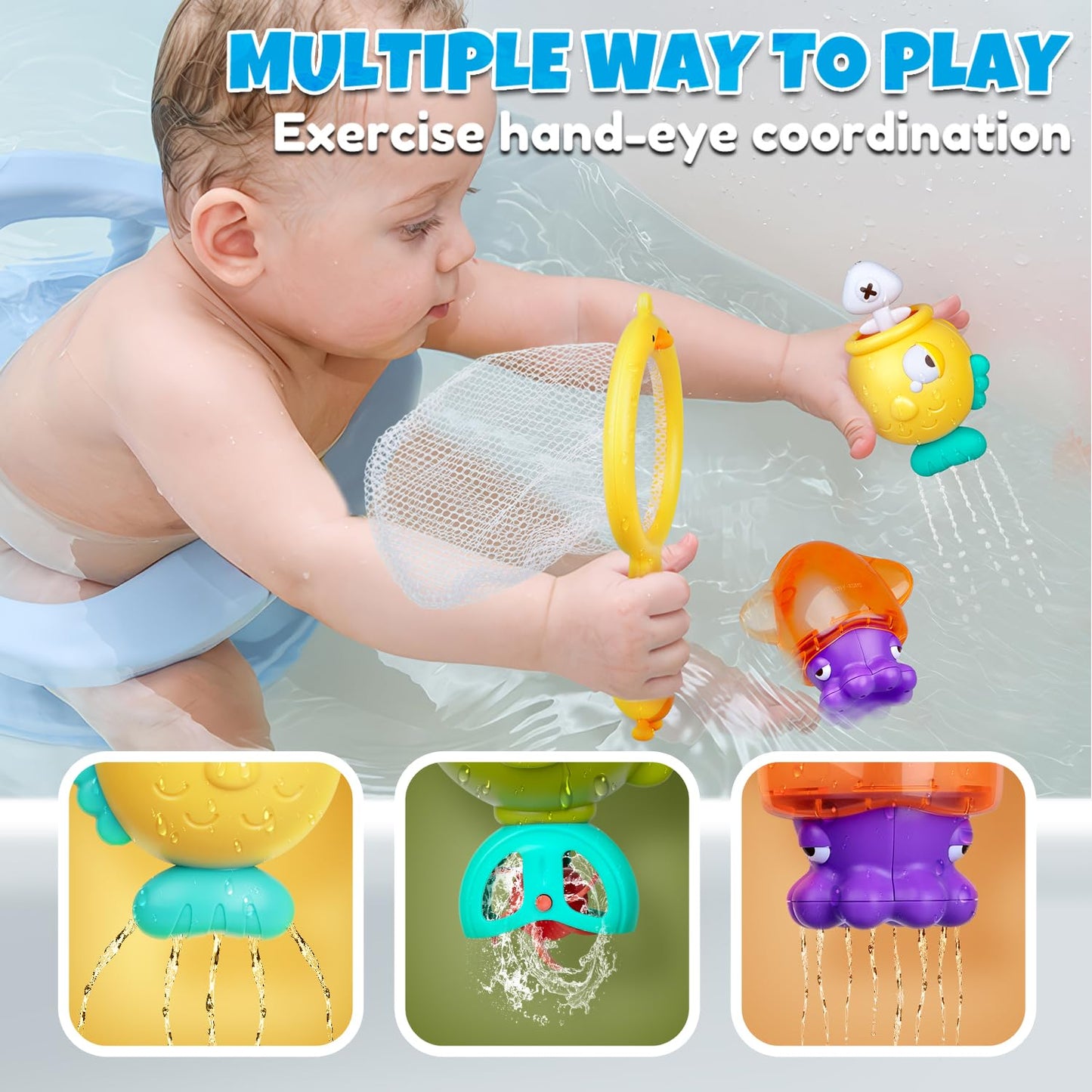 VConejo Magnetic Fishing Bath Toys for Toddlers Aged 1-3 | Bath Time Wind-Up Duck, Net & Fishing Rod
