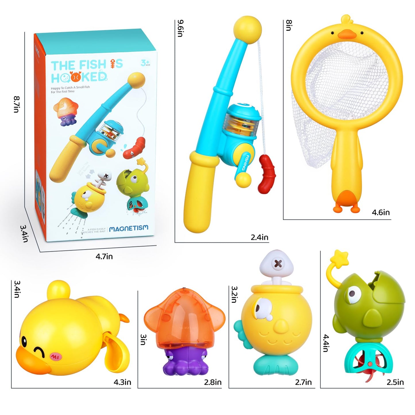 VConejo Magnetic Fishing Bath Toys for Toddlers Aged 1-3 | Bath Time Wind-Up Duck, Net & Fishing Rod