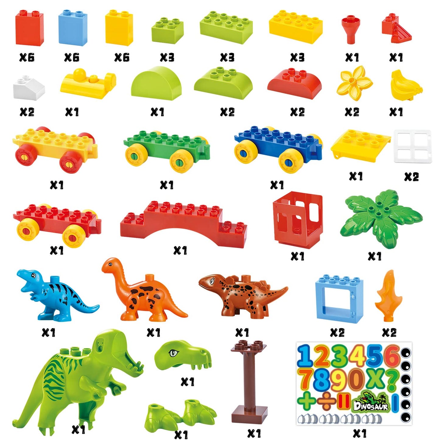 VConejo Dinosaur Building Blocks Toys — Jurassic 2-in-1 Number Train & T-Rex, Compatible With All Major Brands