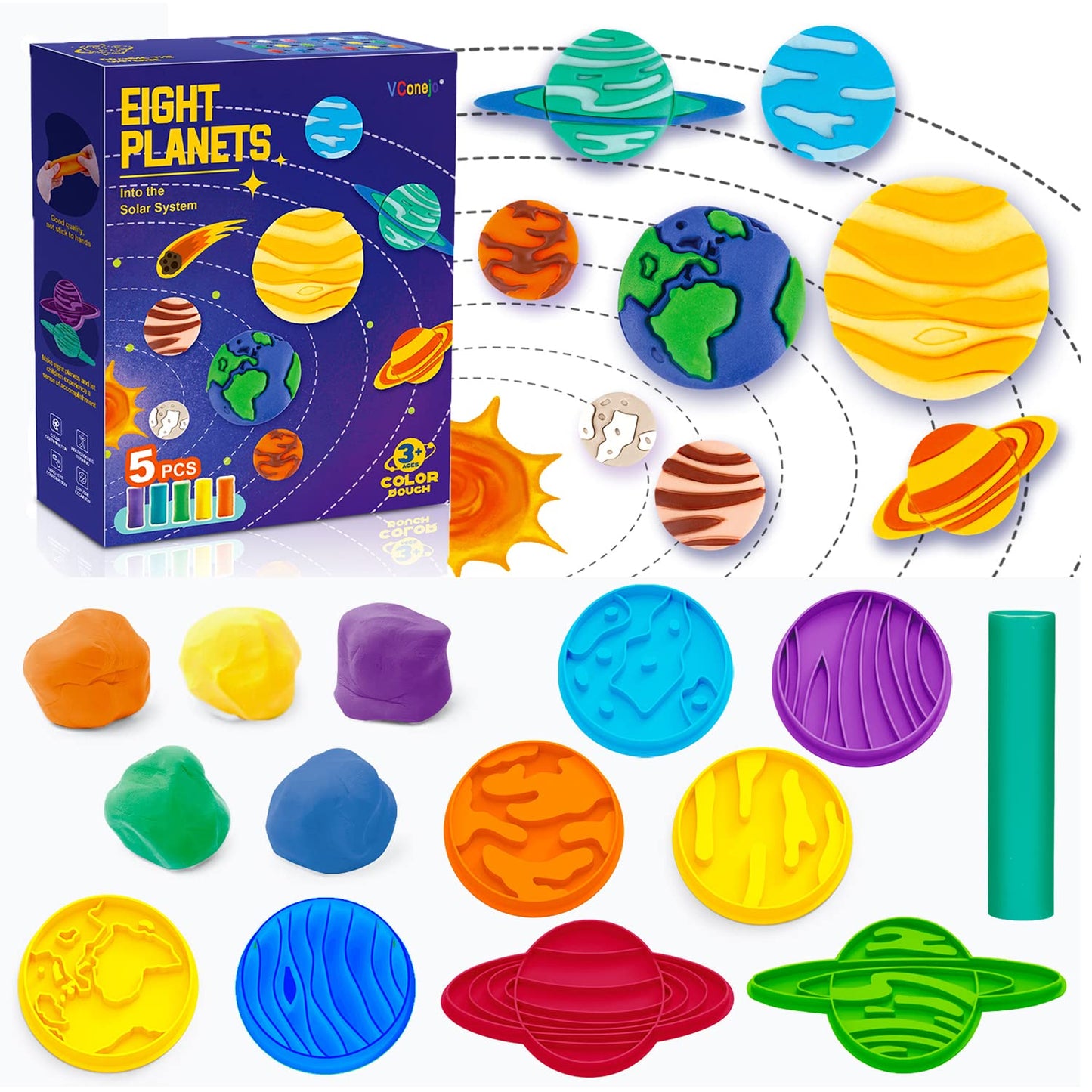 VConejo Planet Color Dough Set – 14-Piece for Kids 2-8