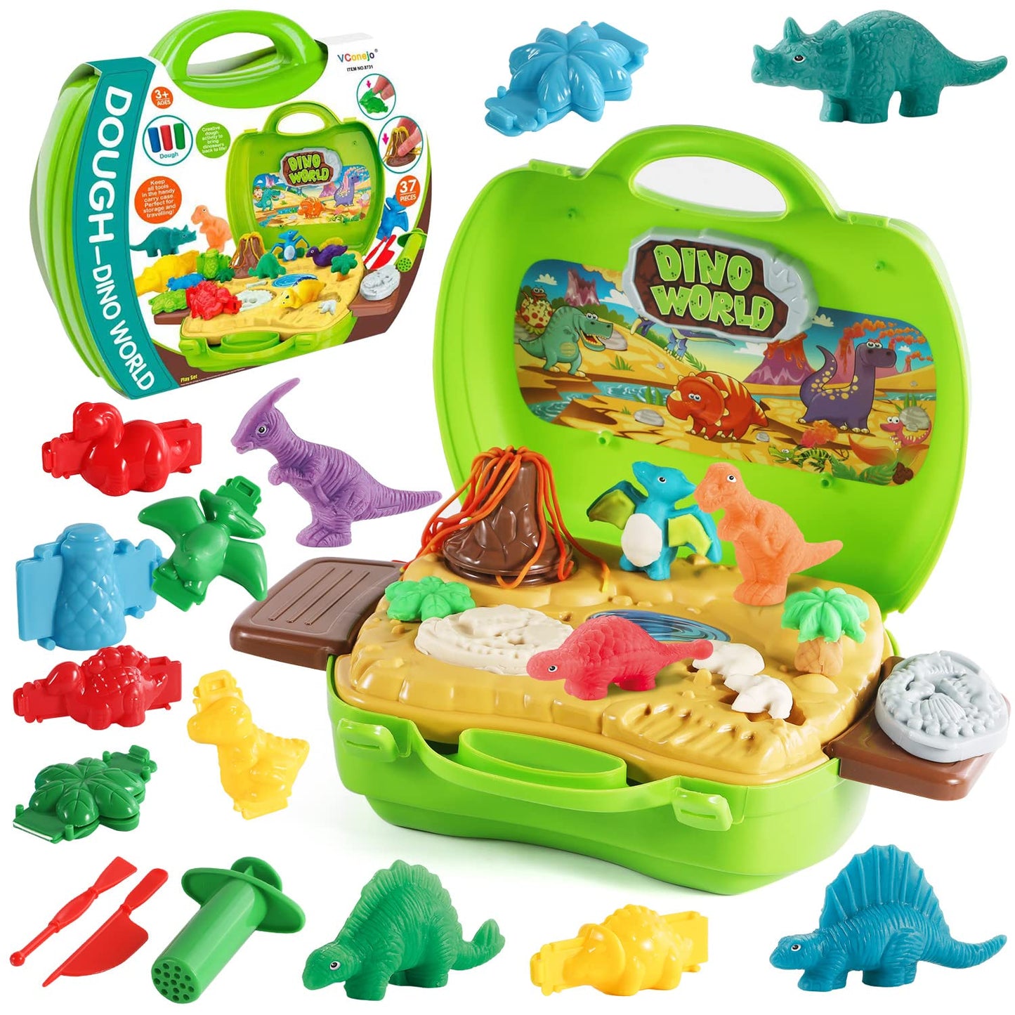 VConejo Dinosaur Color Dough Set – 37-Piece Dino Play with Volcano & Fossils