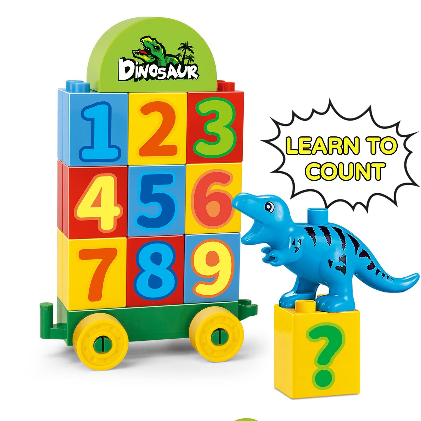 VConejo Dinosaur Building Blocks Toys — Jurassic 2-in-1 Number Train & T-Rex, Compatible With All Major Brands