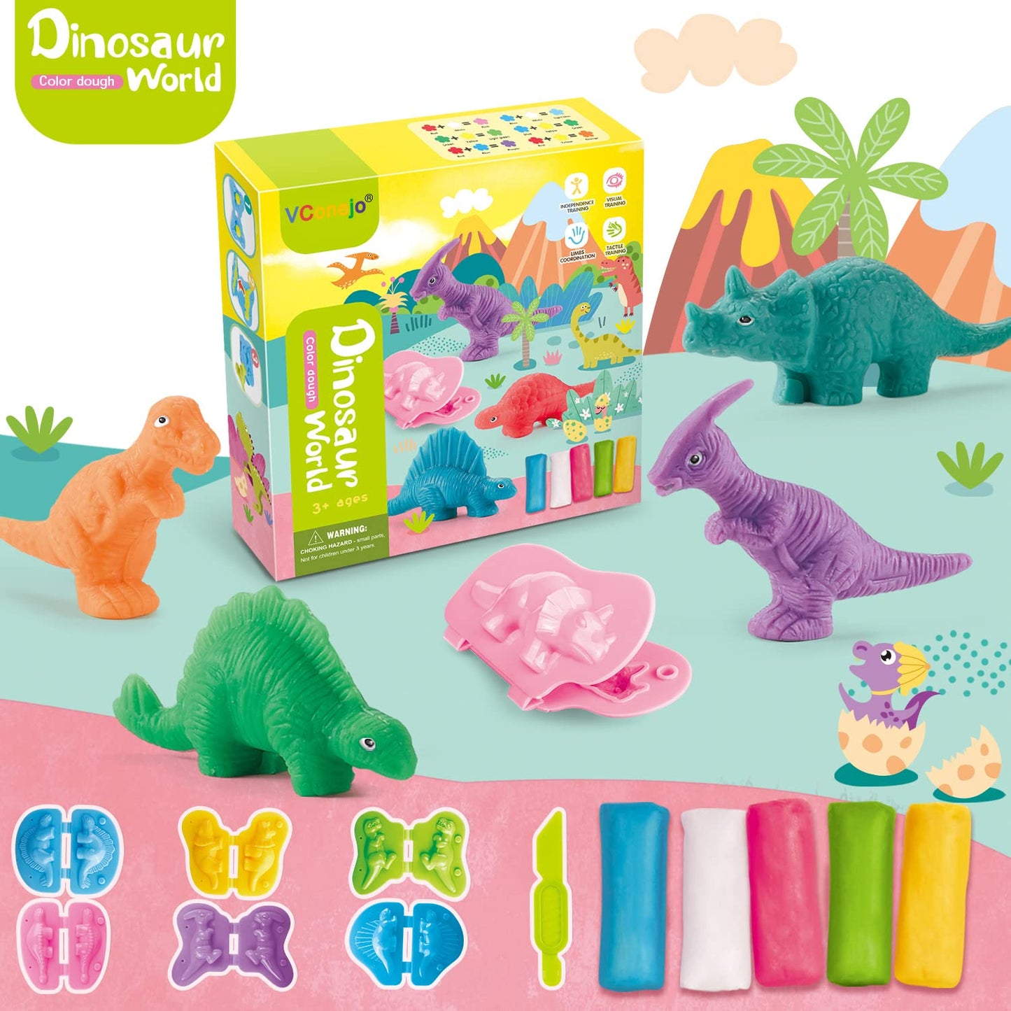VConejo Color Dough Toys – Dinosaur World Dough Accessories Set for Kids (Ages 2–8)