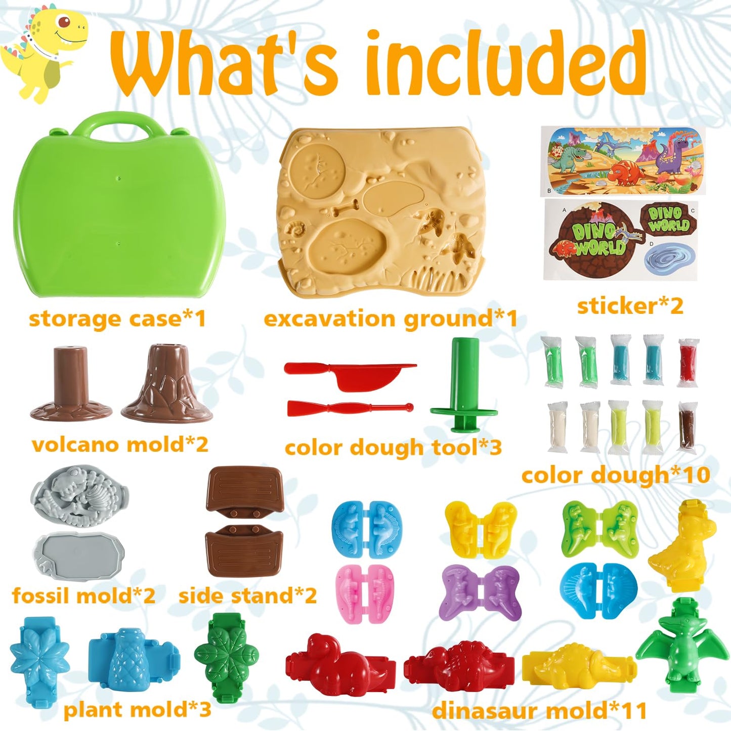 VConejo Dinosaur Color Dough Set – 37-Piece Dino Play with Volcano & Fossils