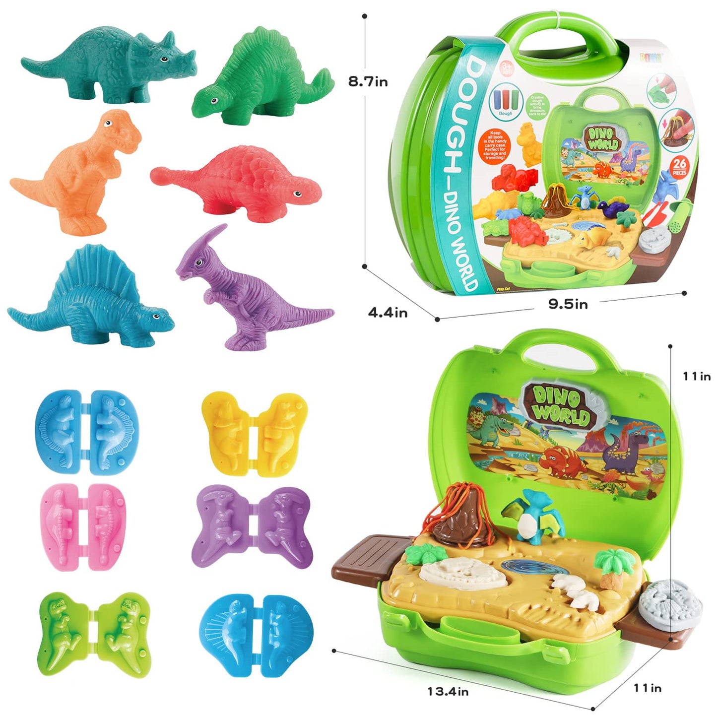 VConejo Dinosaur Color Dough Set – 37-Piece Dino Play with Volcano & Fossils
