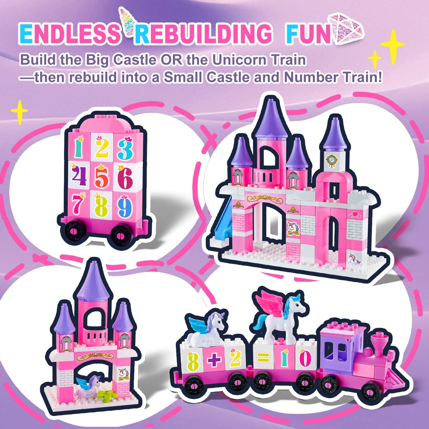 VConejo Classic Unicorn Castle Blocks – 79-Piece Set Compatible with Major Brands