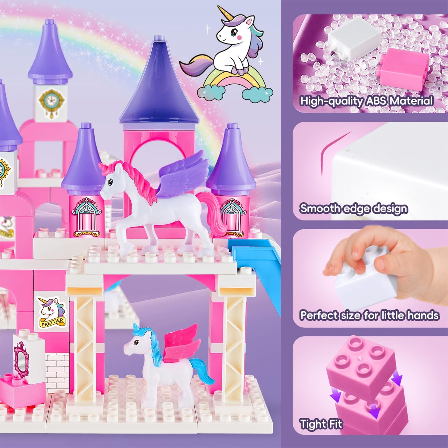 VConejo Classic Unicorn Castle Blocks – 79-Piece Set Compatible with Major Brands