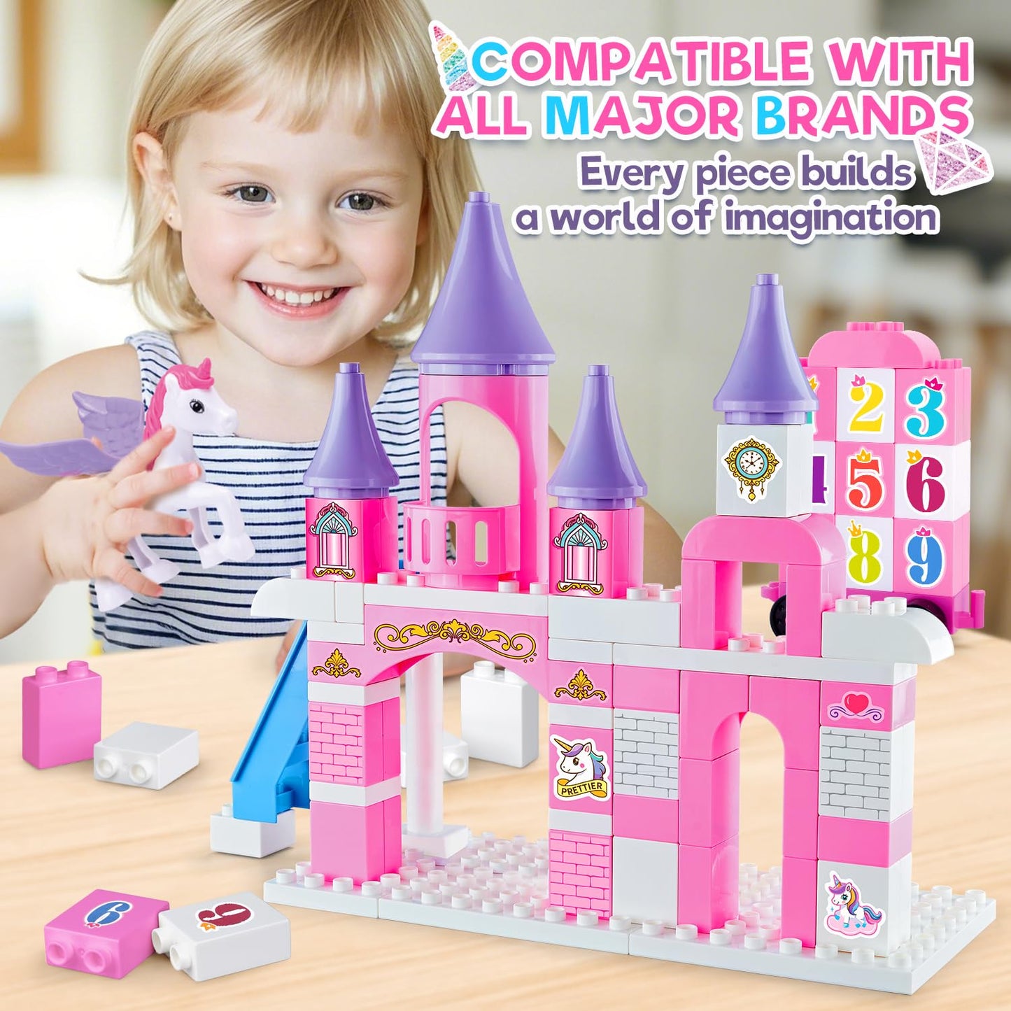 VConejo Classic Unicorn Castle Blocks – 79-Piece Set Compatible with Major Brands