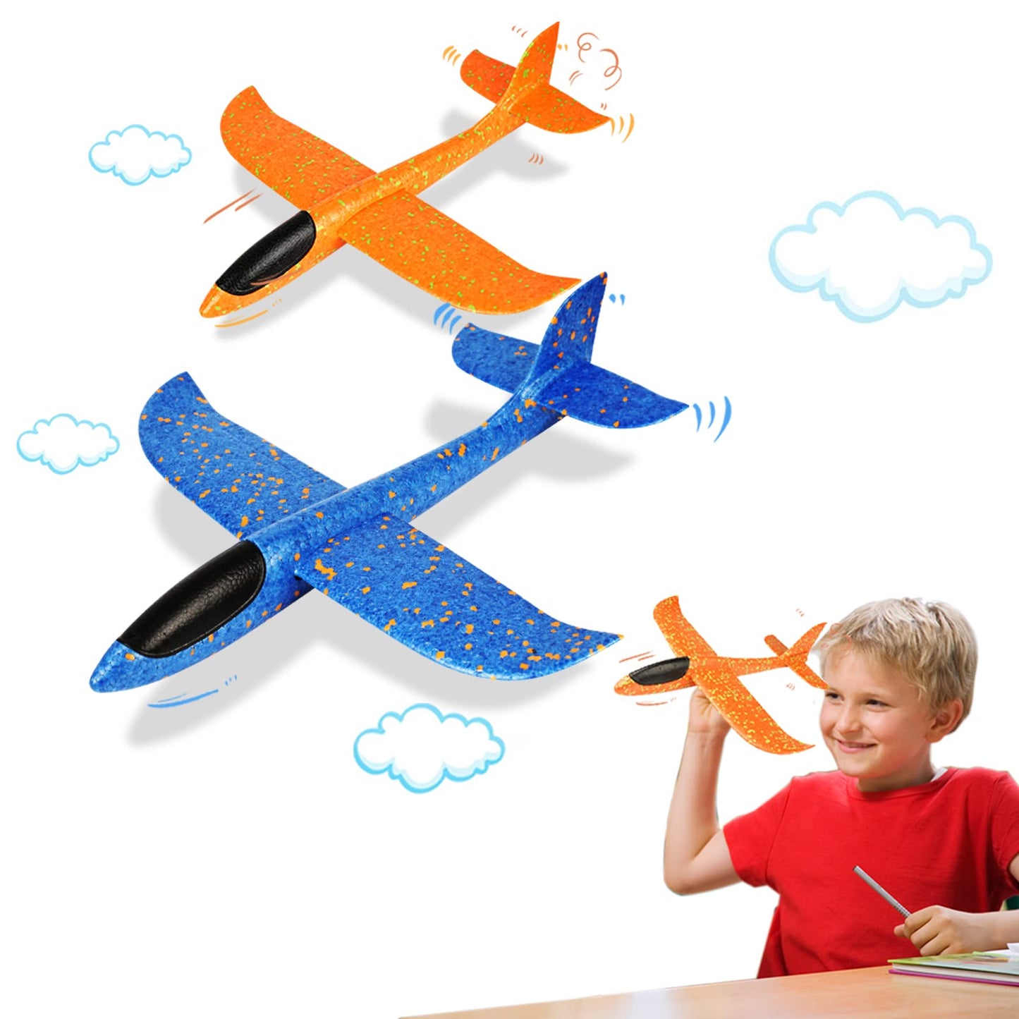 VCOSTORE 2 Pack Foam Airplanes – 13.3'' Glider Planes for Kids, Outdoor Flying Toys (Ages 3+)