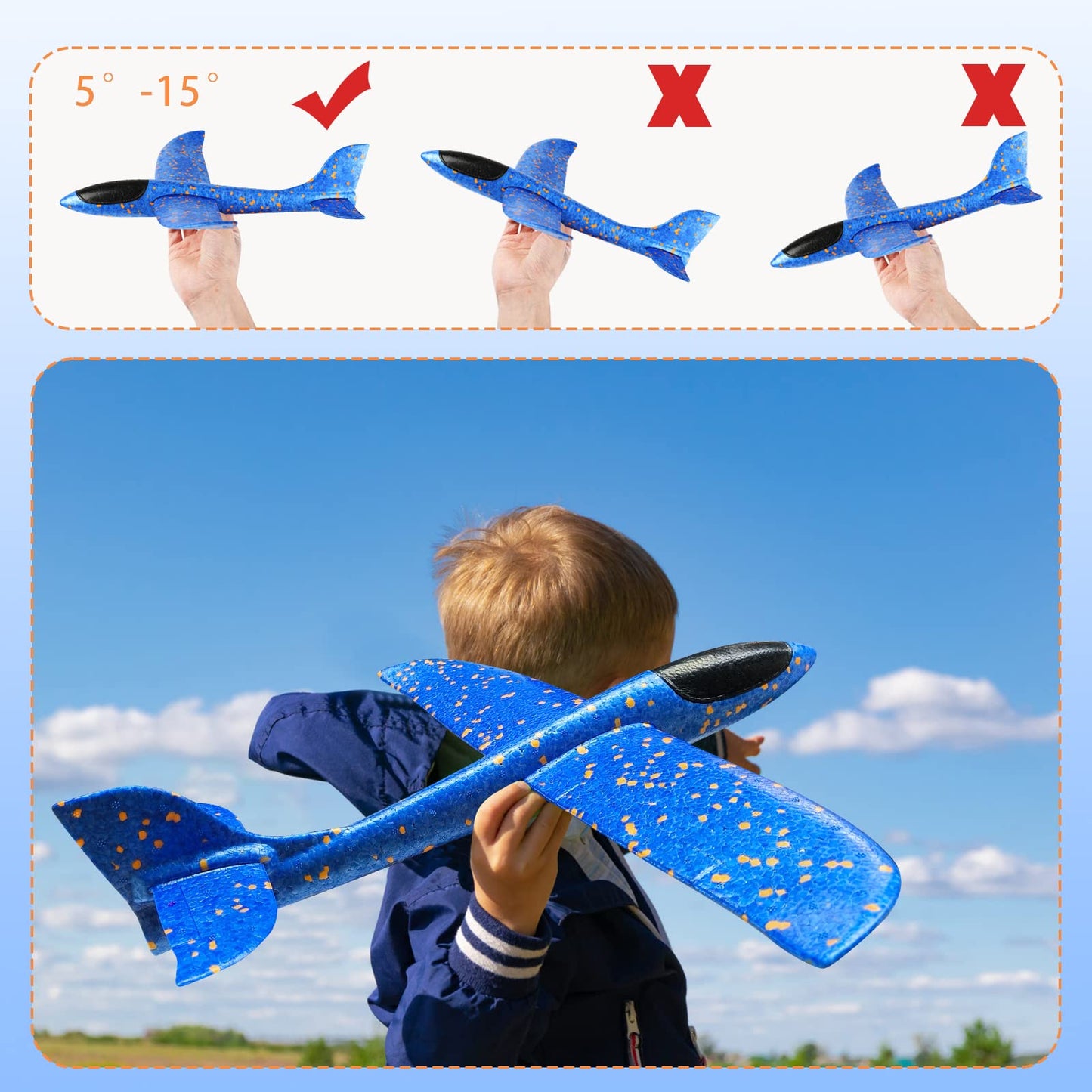 VCOSTORE 2 Pack Foam Airplanes – 13.3'' Glider Planes for Kids, Outdoor Flying Toys (Ages 3+)