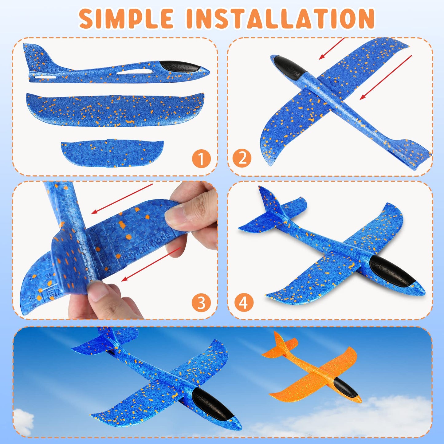 VCOSTORE 2 Pack Foam Airplanes – 13.3'' Glider Planes for Kids, Outdoor Flying Toys (Ages 3+)