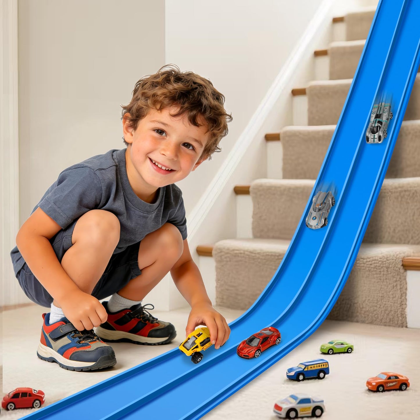 Vcsaq Flexible Race Track – 15 Ft Starter Set with Suction Cups | Hot Wheels Compatible