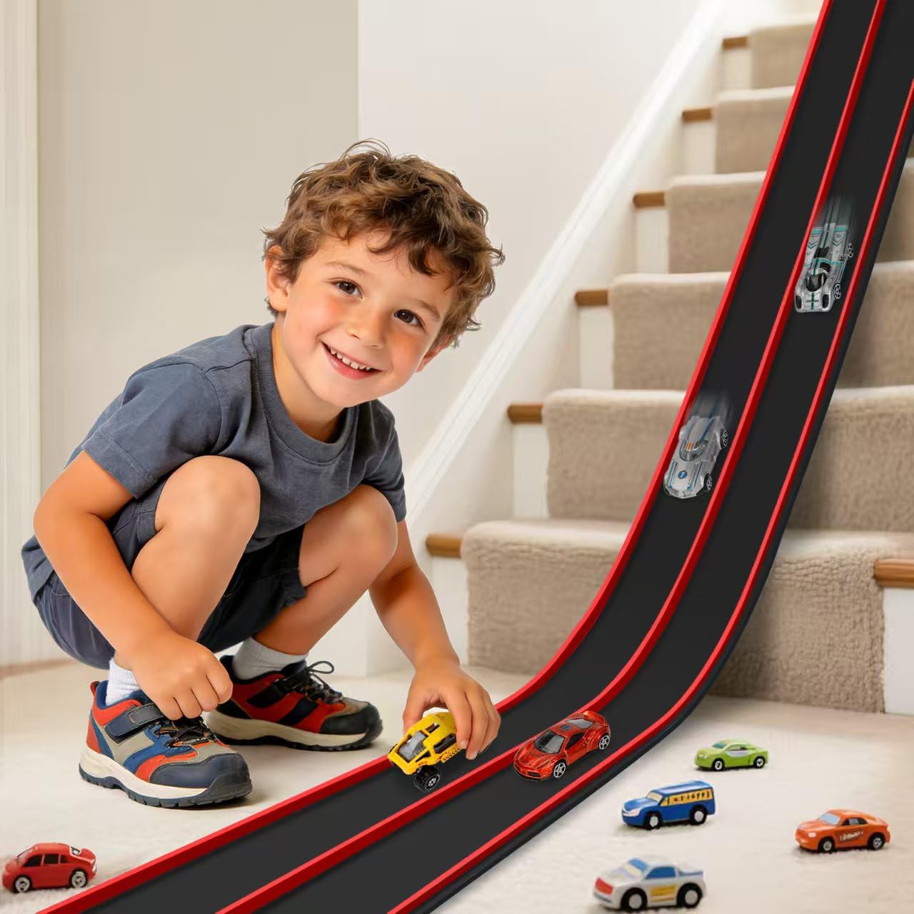Vcsaq Flexible Race Track Toys for Kids – 15 Ft Starter Set with Suction Cups, Compatible with Hot Wheels & 1/64 Diecast Cars