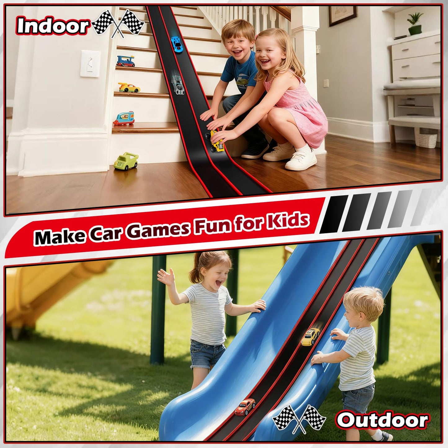 Vcsaq Flexible Race Track Toys for Kids – 15 Ft Starter Set with Suction Cups, Compatible with Hot Wheels & 1/64 Diecast Cars