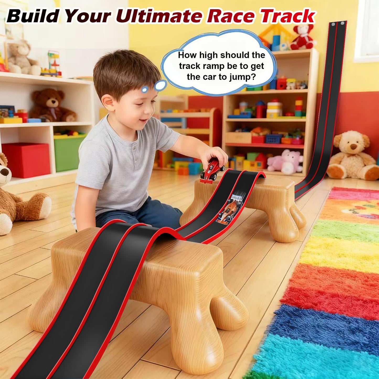 Vcsaq Flexible Race Track Toys for Kids – 15 Ft Starter Set with Suction Cups, Compatible with Hot Wheels & 1/64 Diecast Cars