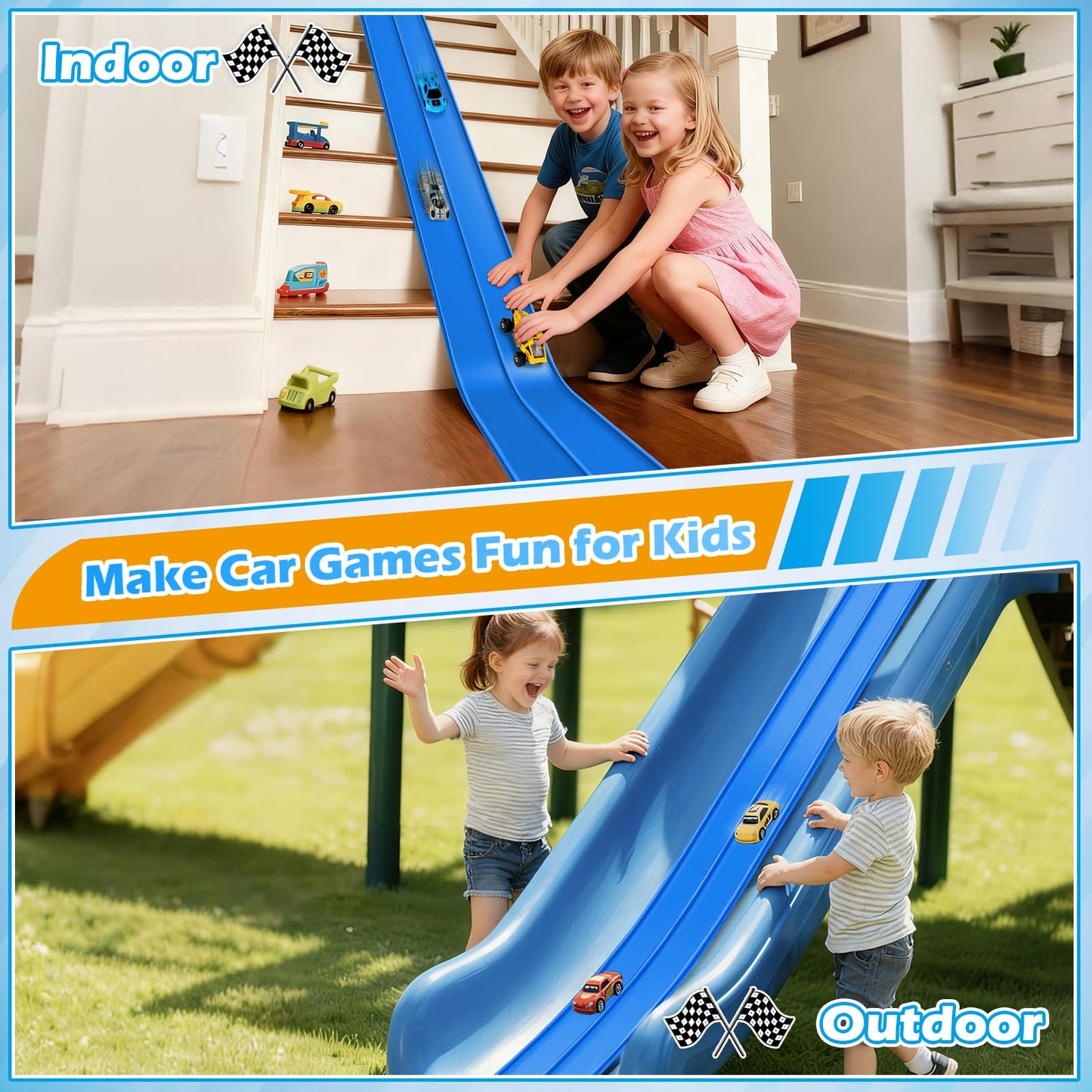 Vcsaq Flexible Race Track – 15 Ft Starter Set with Suction Cups | Hot Wheels Compatible