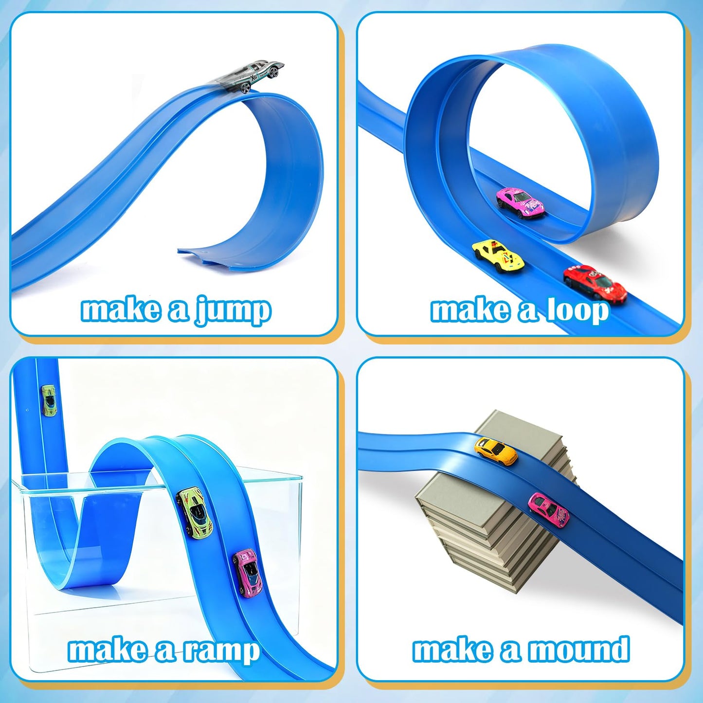 Vcsaq Flexible Race Track – 15 Ft Starter Set with Suction Cups | Hot Wheels Compatible