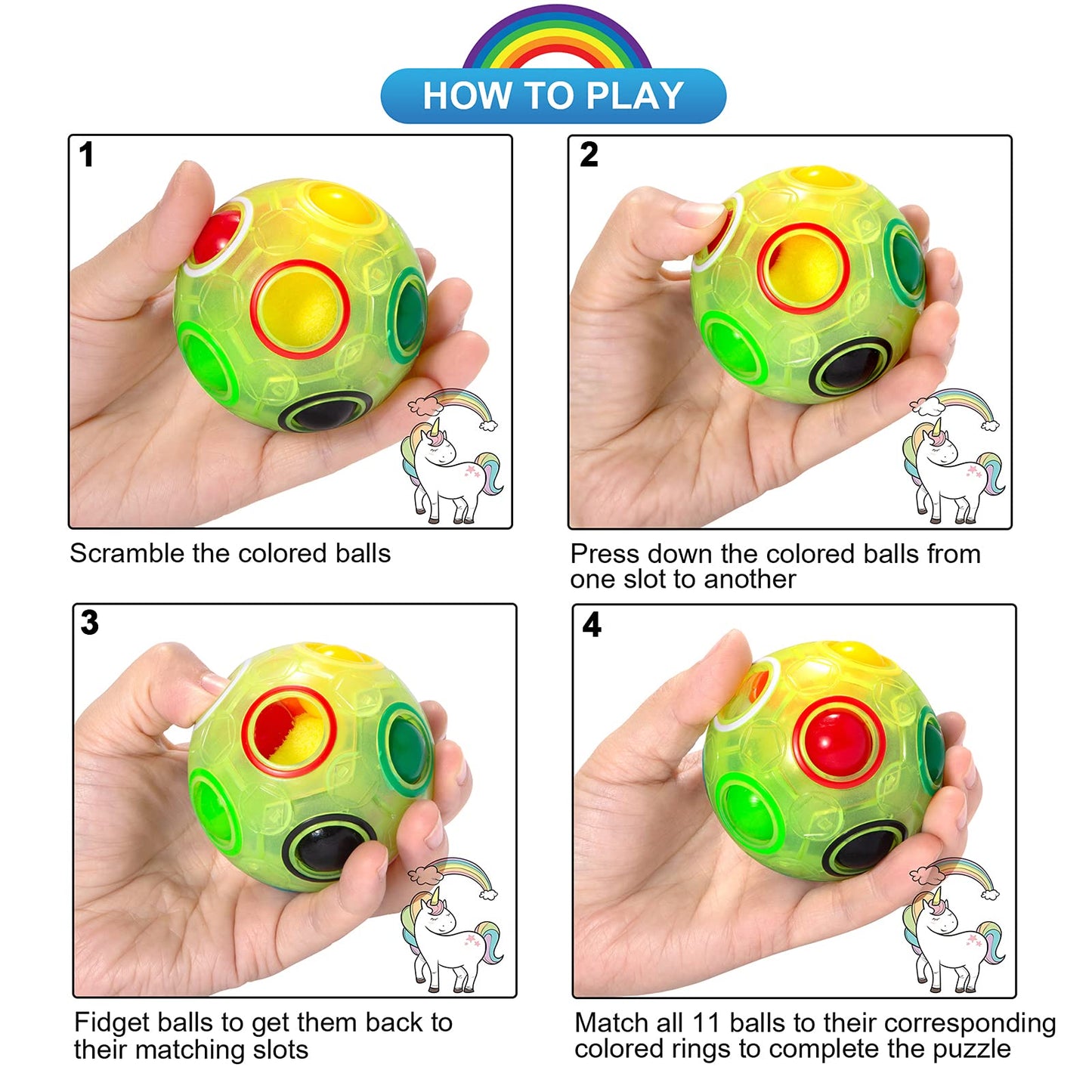 Vdealen Magic Rainbow Puzzle Ball – Fidget Toy Brain Teaser for All Ages (Green)