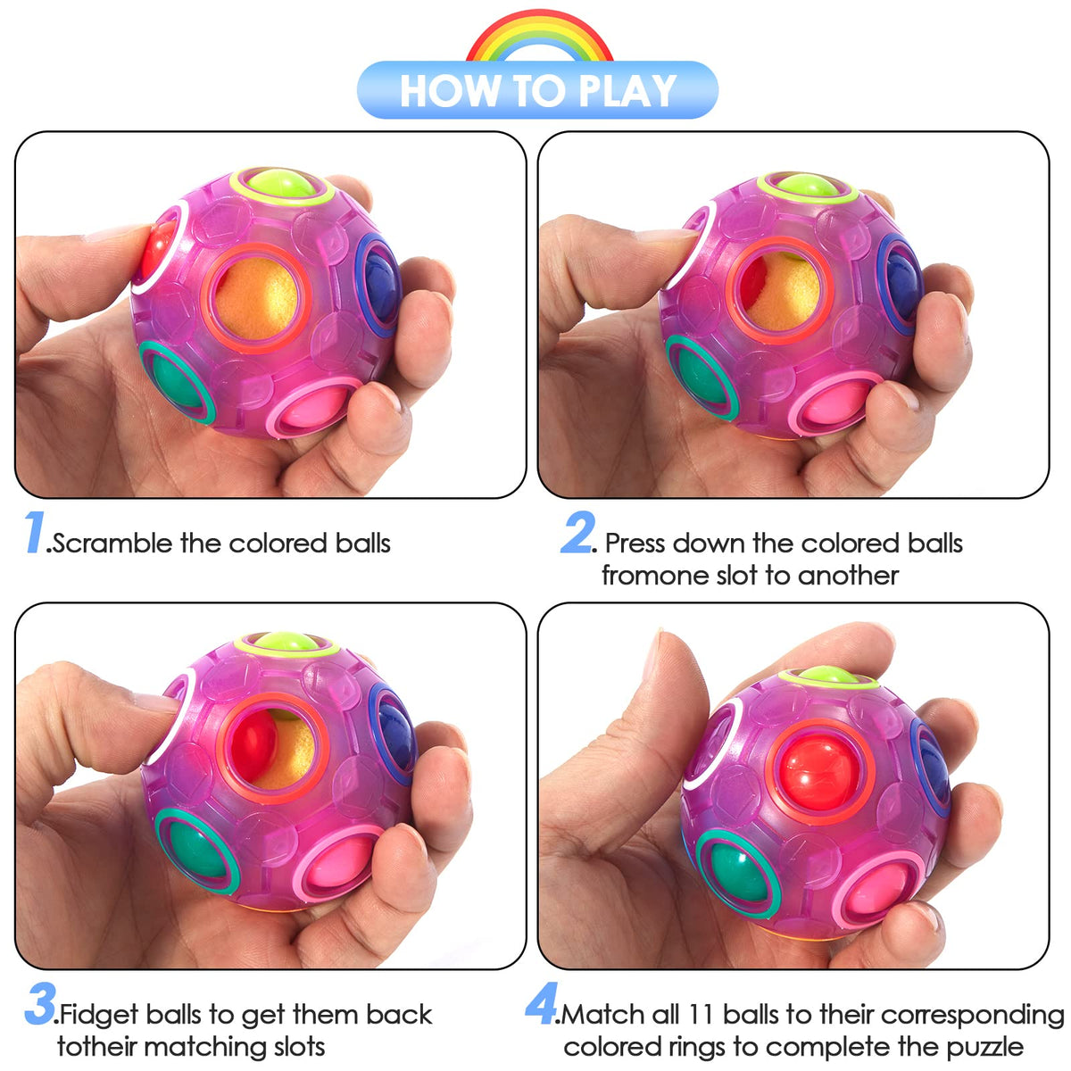 Vdealen Magic Rainbow Puzzle Ball (Purple) – Portable Fidget Puzzle Toy for All Ages