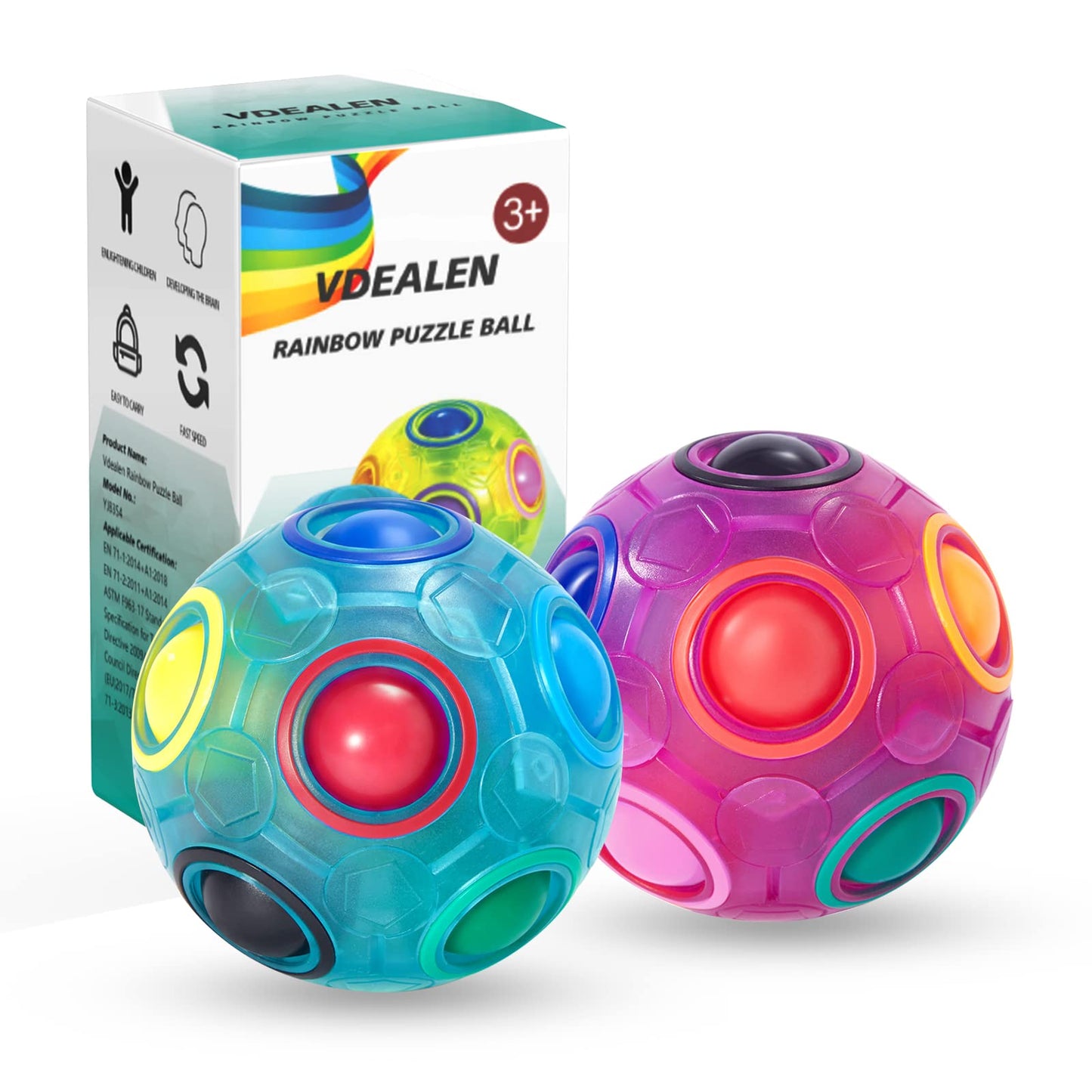 Vdealen Magic Rainbow Puzzle Ball – 2 Pack Fidget Toy for Kids, Teens & Adults