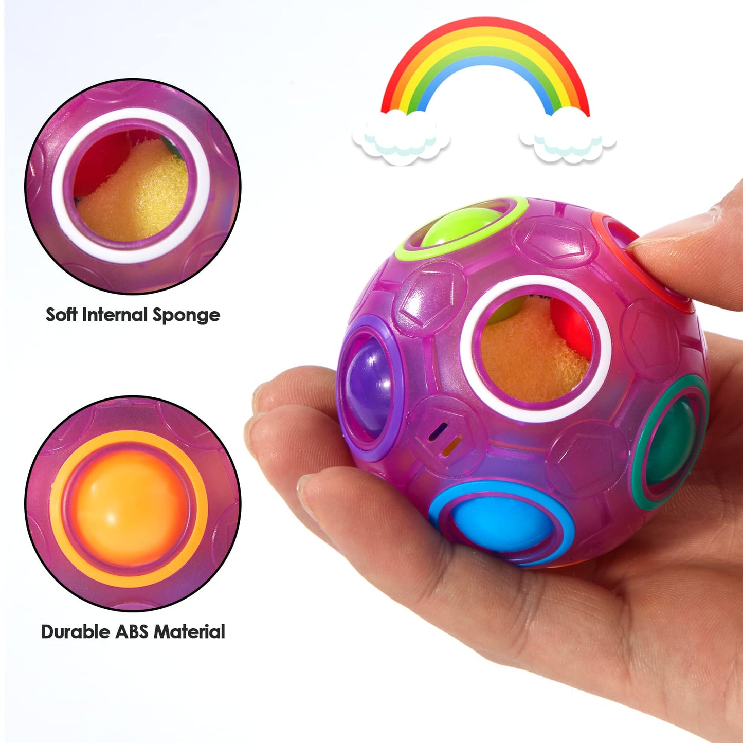Vdealen Magic Rainbow Puzzle Ball (Purple) – Portable Fidget Puzzle Toy for All Ages