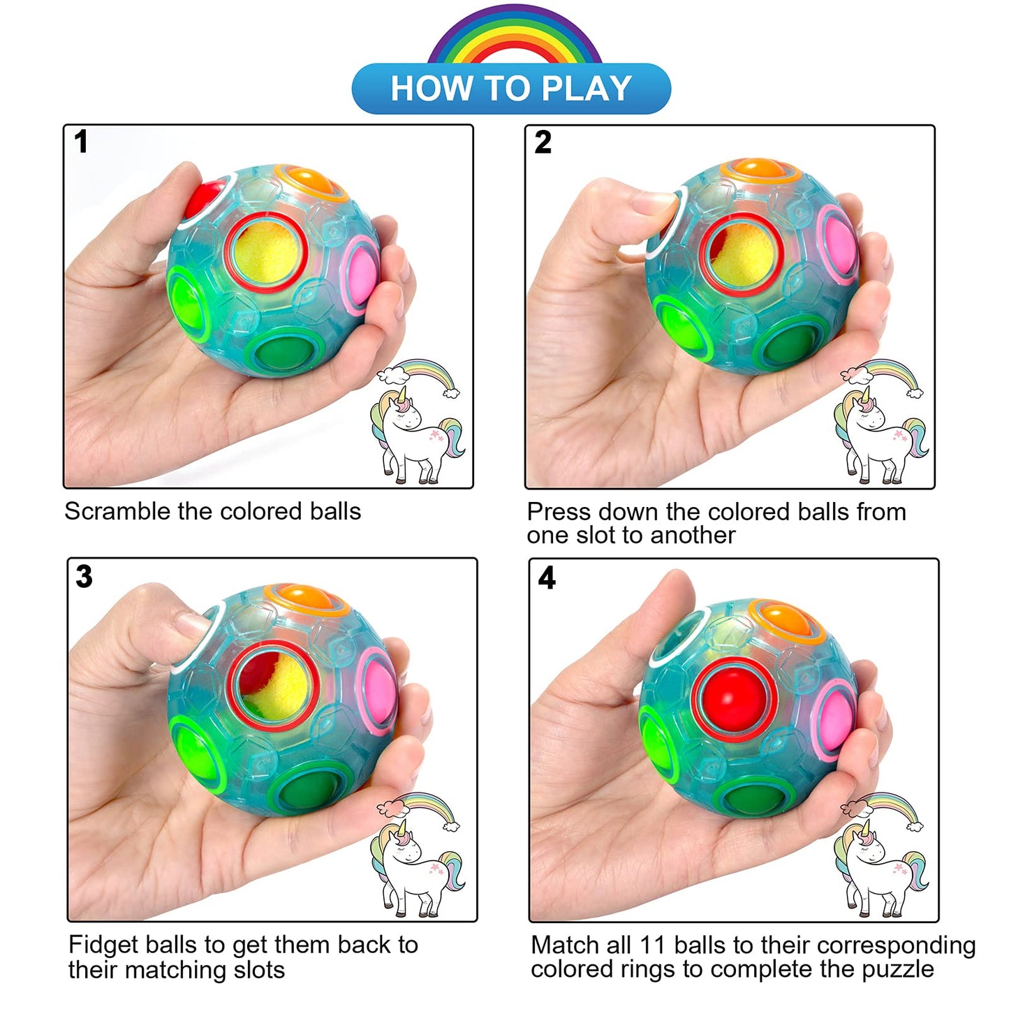 Vdealen Magic Rainbow Puzzle Ball – 2 Pack Fidget Toy for Kids & Adults | Portable Brain Teaser