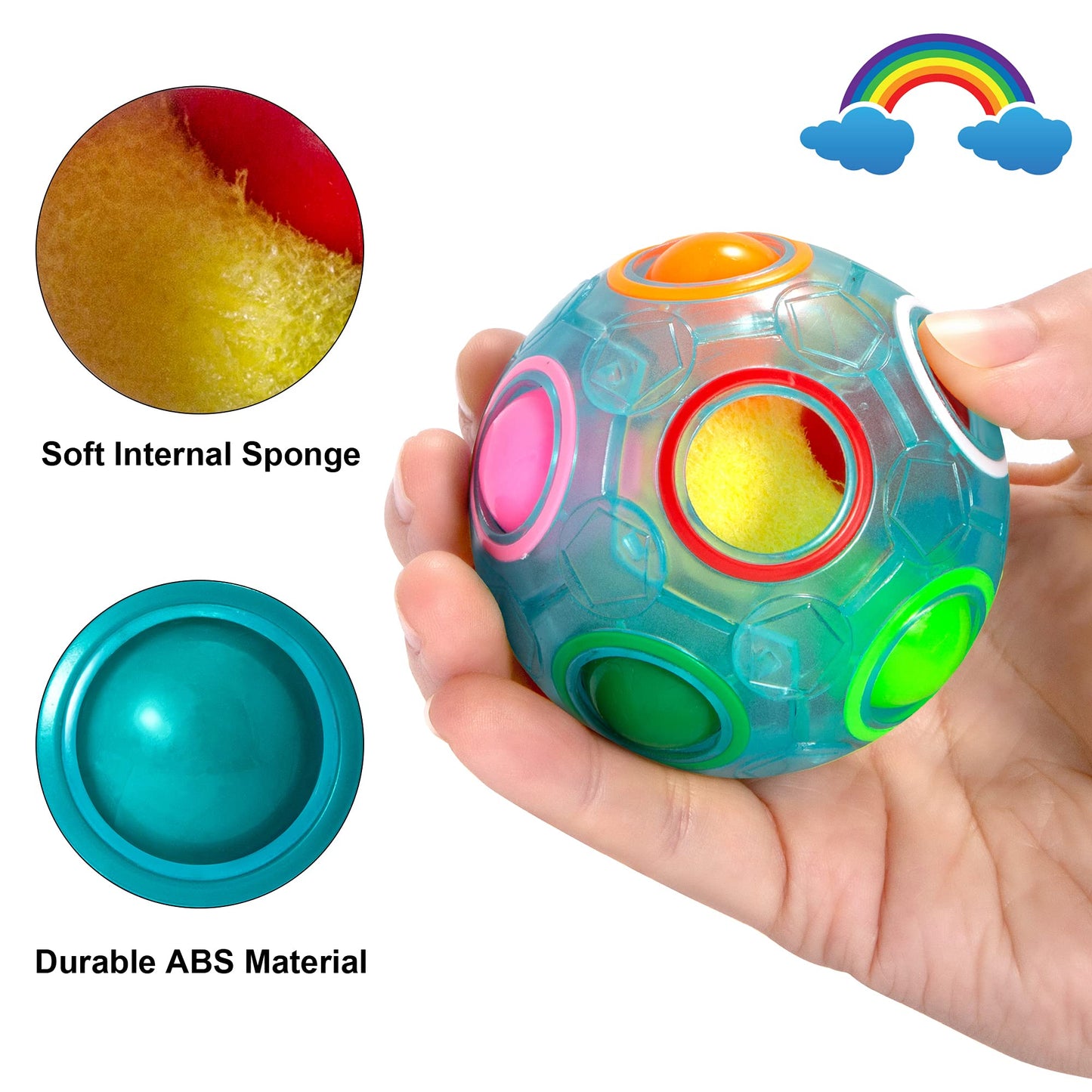 Vdealen Magic Rainbow Puzzle Ball – Fidget Toy Brain Teaser (Blue)