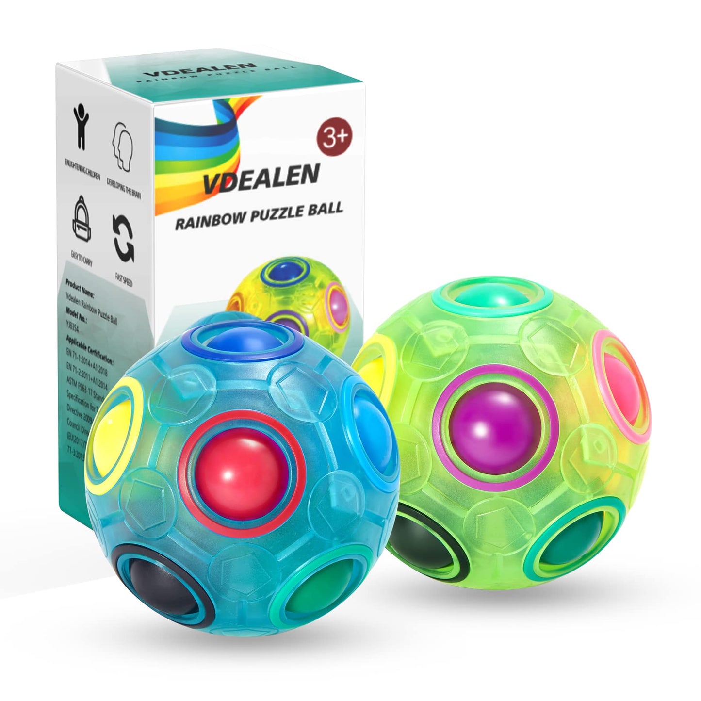 Vdealen Magic Rainbow Puzzle Ball – 2 Pack Fidget Toy for Kids & Adults | Portable Brain Teaser