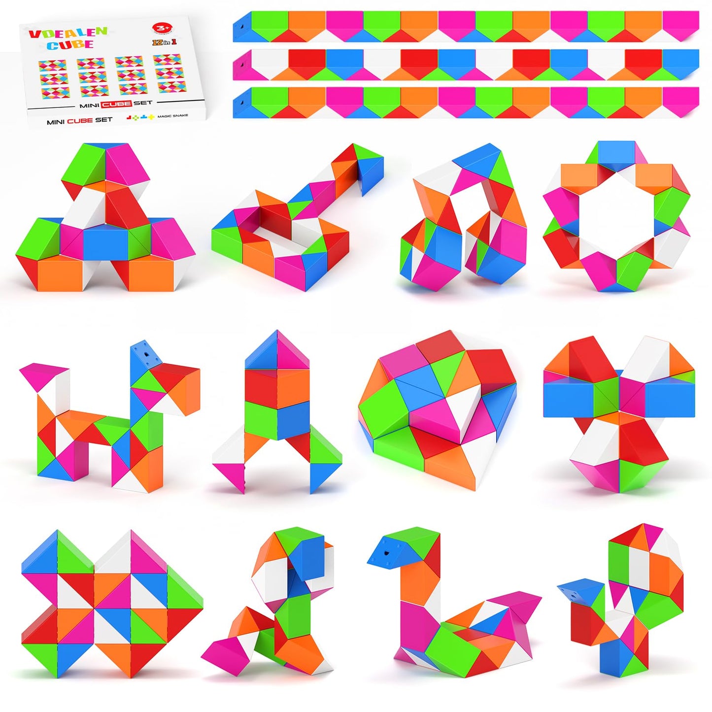 Vdealen 12-Pack Mini Fidget Snake Cube Twist Puzzle – Party Favors & Classroom Rewards