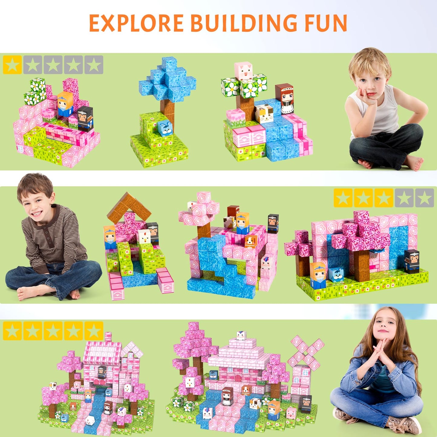 Vdealen 300 PCS Magnetic Blocks – STEM Building Cubes for Kids 3–12