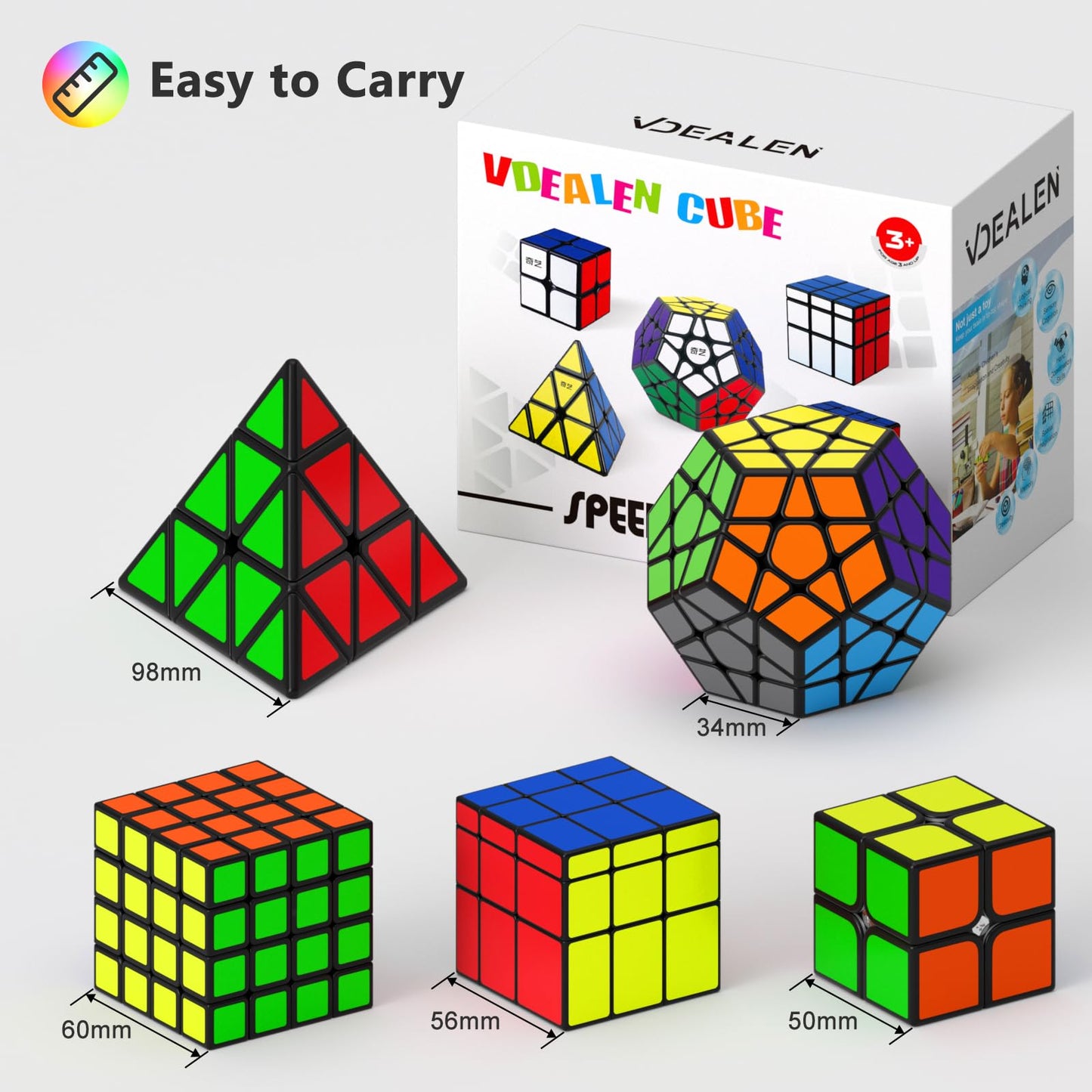 Vdealen Speed Cube Set – 2x2, 4x4, Pyramid & Mirror Dodecahedron (5 Pack)