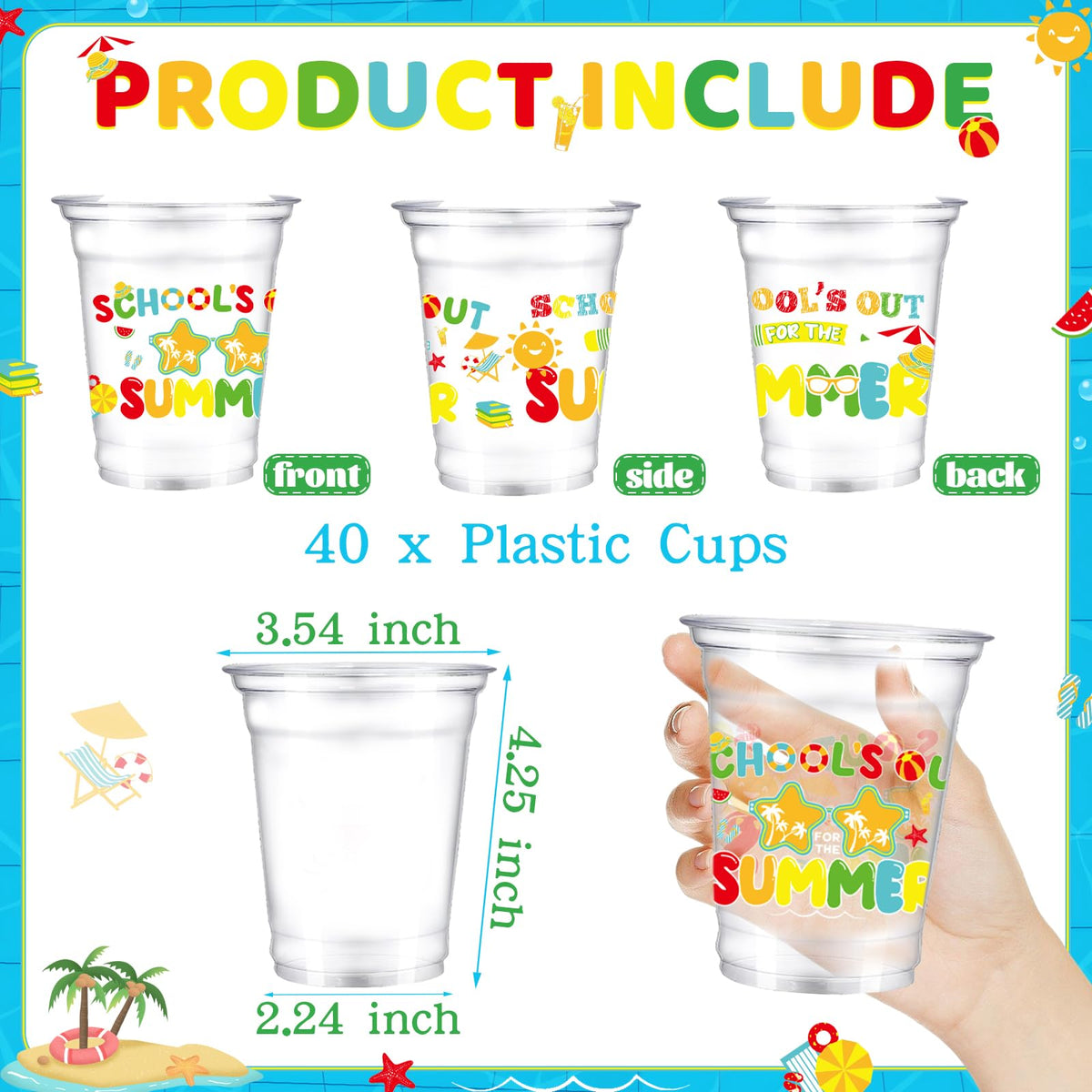 VDESFUEBY 40Pcs School's Out for Summer Party Cups – 12oz Disposable Cups for End-of-Year Celebrations