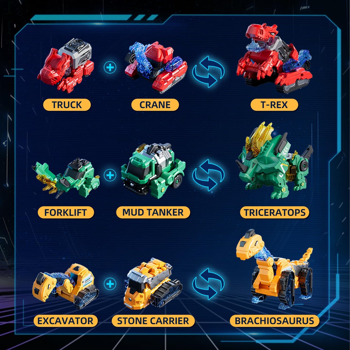 VEAIS Magnetic Transform Dinosaur Robot Toys – 6 in 1 DIY STEM Playset for Kids 3-6