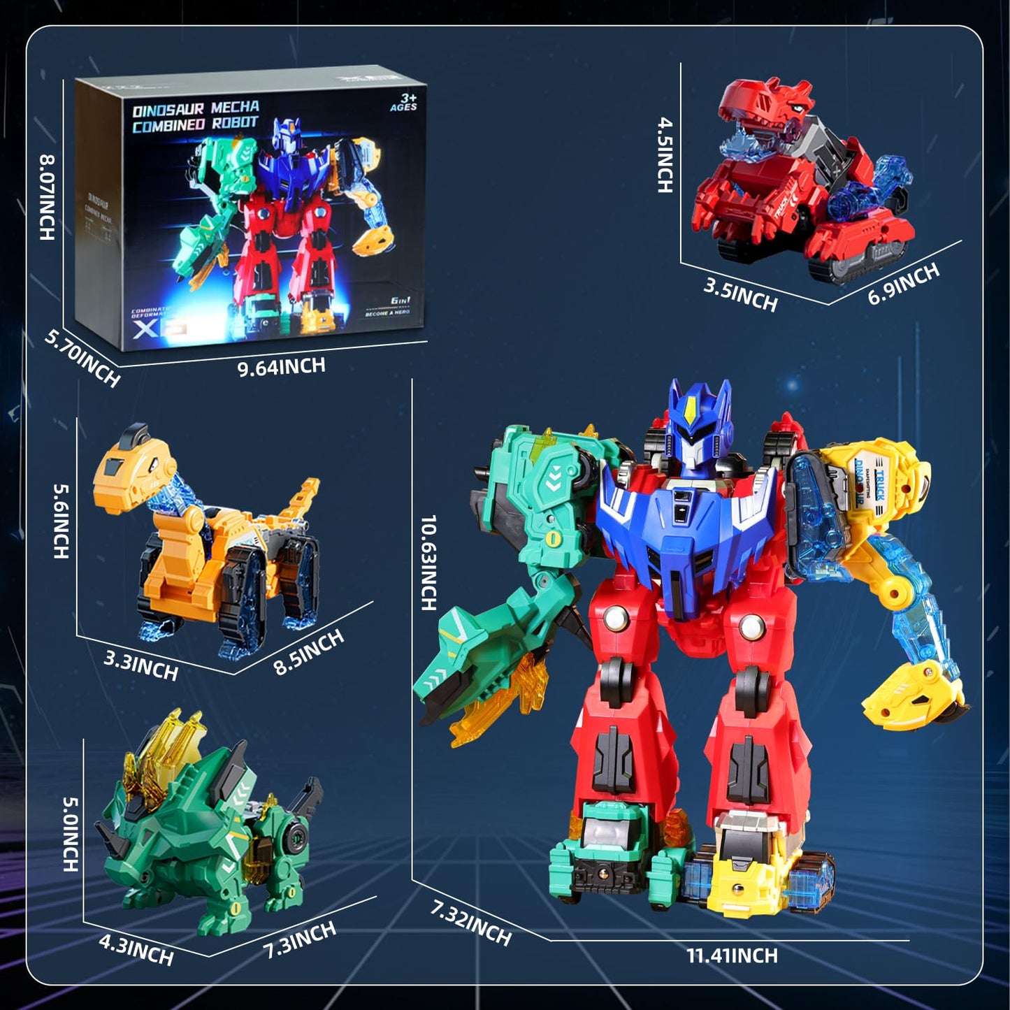 VEAIS Magnetic Transform Dinosaur Robot Toys – 6 in 1 DIY STEM Playset for Kids 3-6