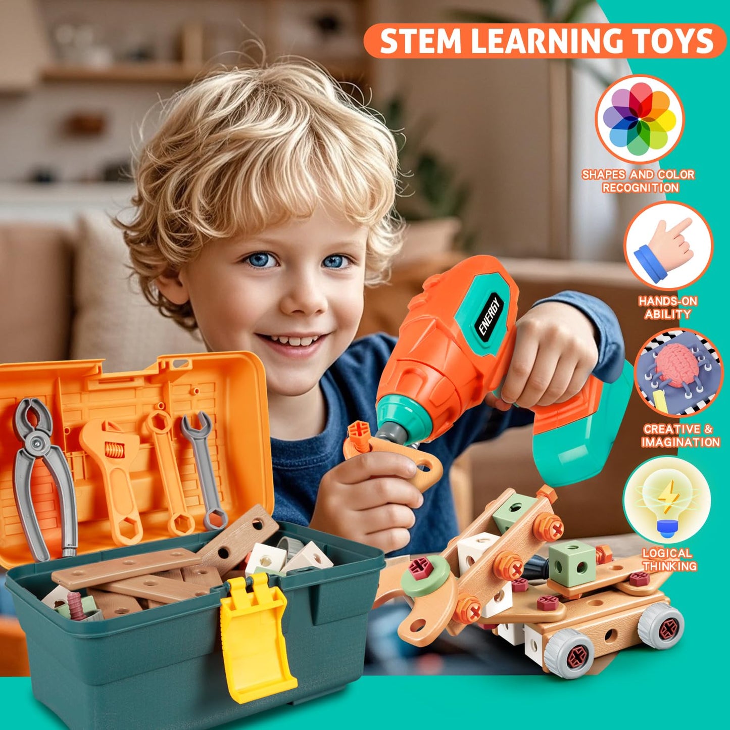 VEAIS Kids Tool Set with Drill – 148-Piece STEM Building Toy for Ages 3-8