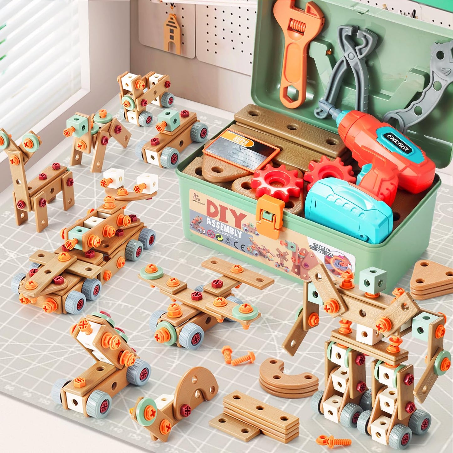 VEAIS Kids Tool Set with Drill — 155 Pcs STEM Montessori Construction Toy (Ages 3-6)