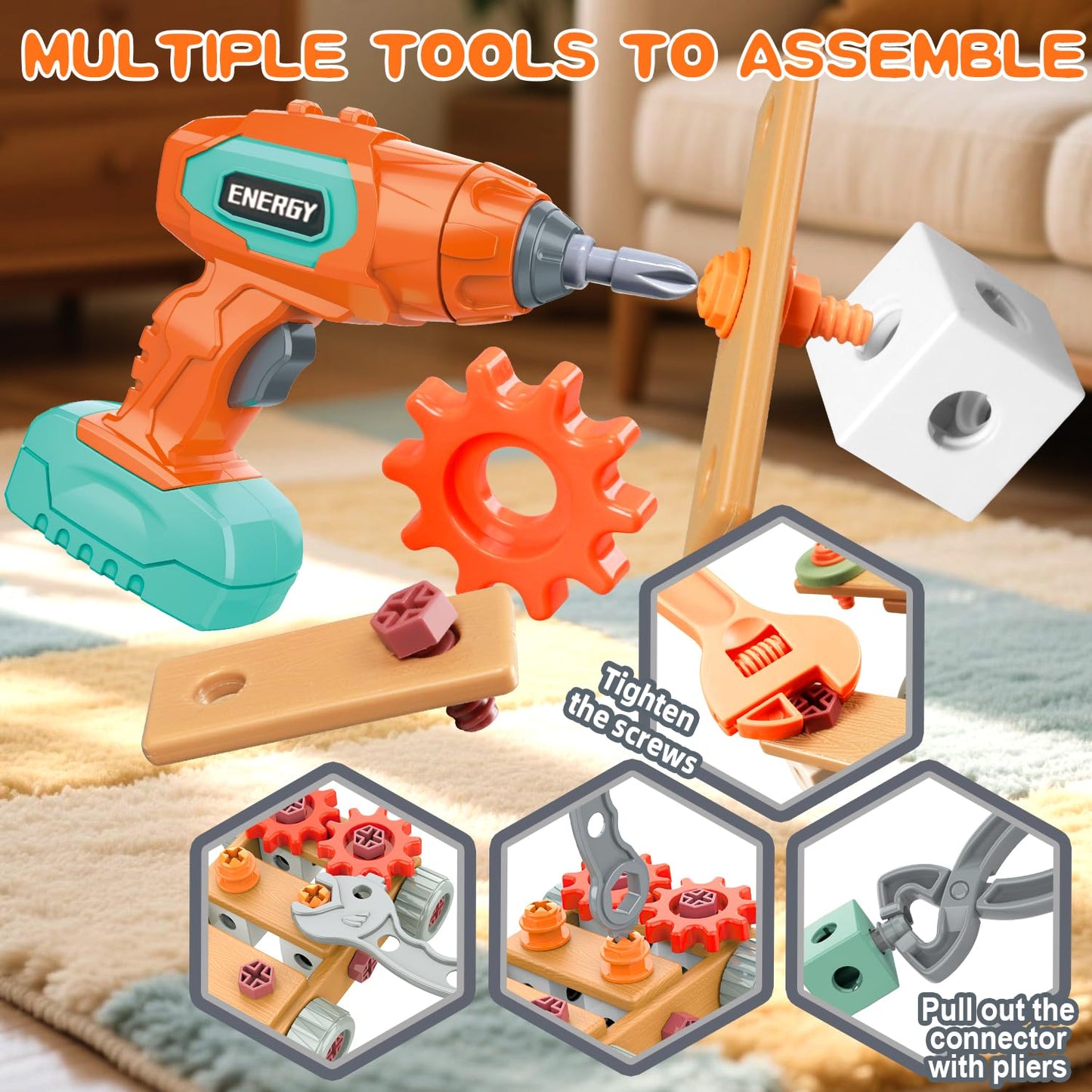 VEAIS Kids Tool Set with Drill — 155 Pcs STEM Montessori Construction Toy (Ages 3-6)