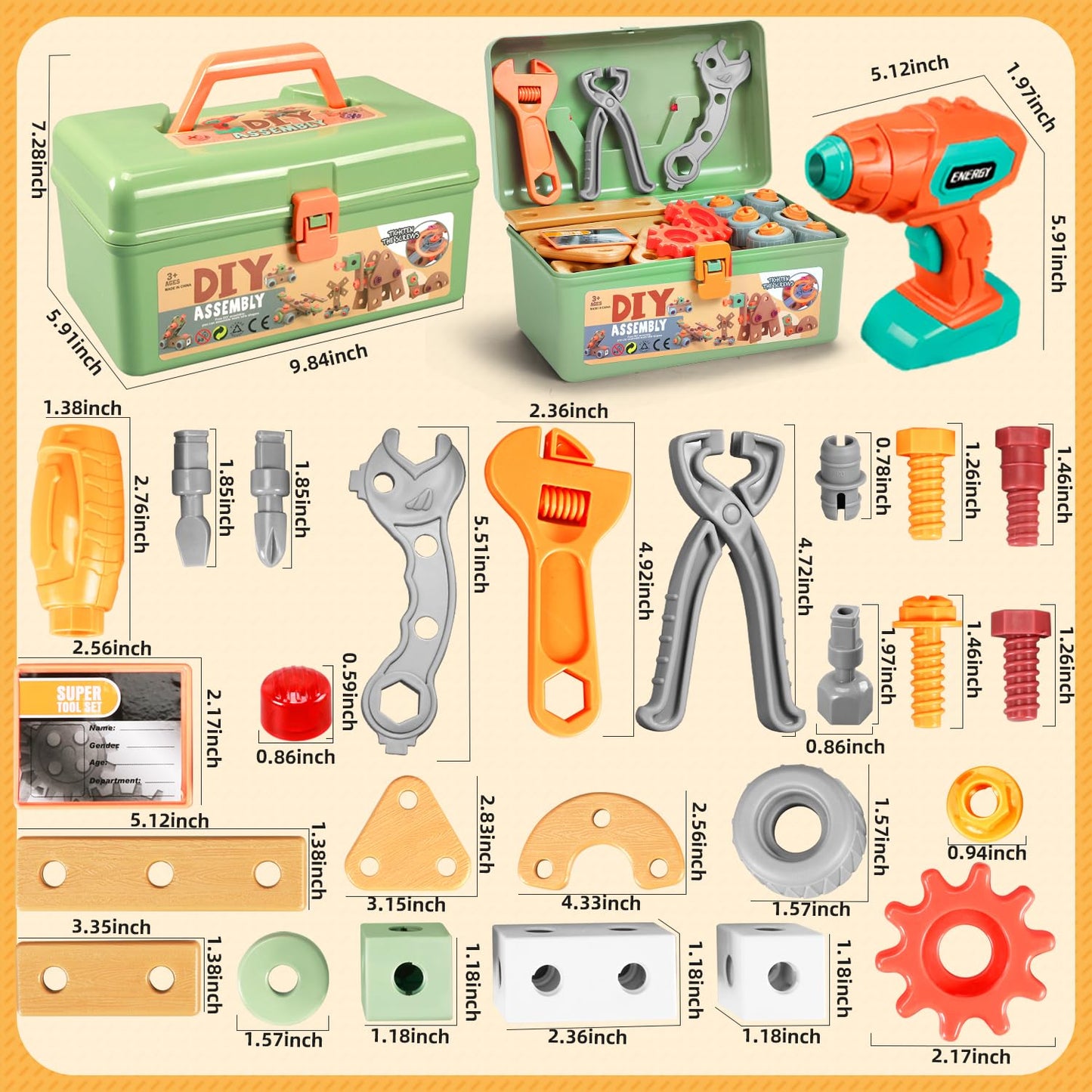 VEAIS Kids Tool Set with Drill — 155 Pcs STEM Montessori Construction Toy (Ages 3-6)