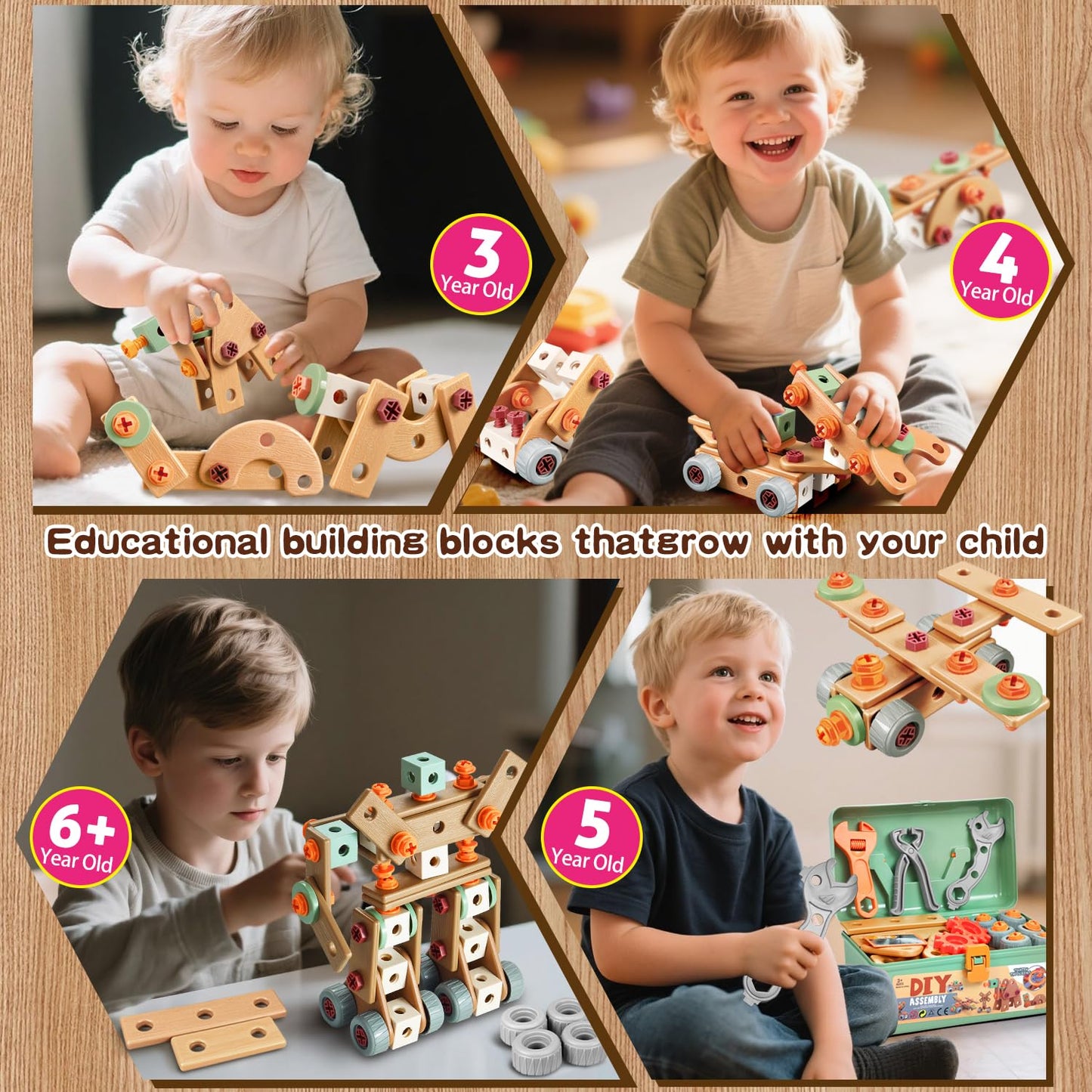 VEAIS Kids Tool Set with Drill — 155 Pcs STEM Montessori Construction Toy (Ages 3-6)