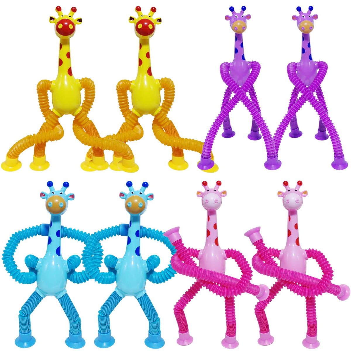 Veakeqe 8Pcs Telescopic Giraffe Toys – Pop Tubes & Suction Sensory Play for Kids