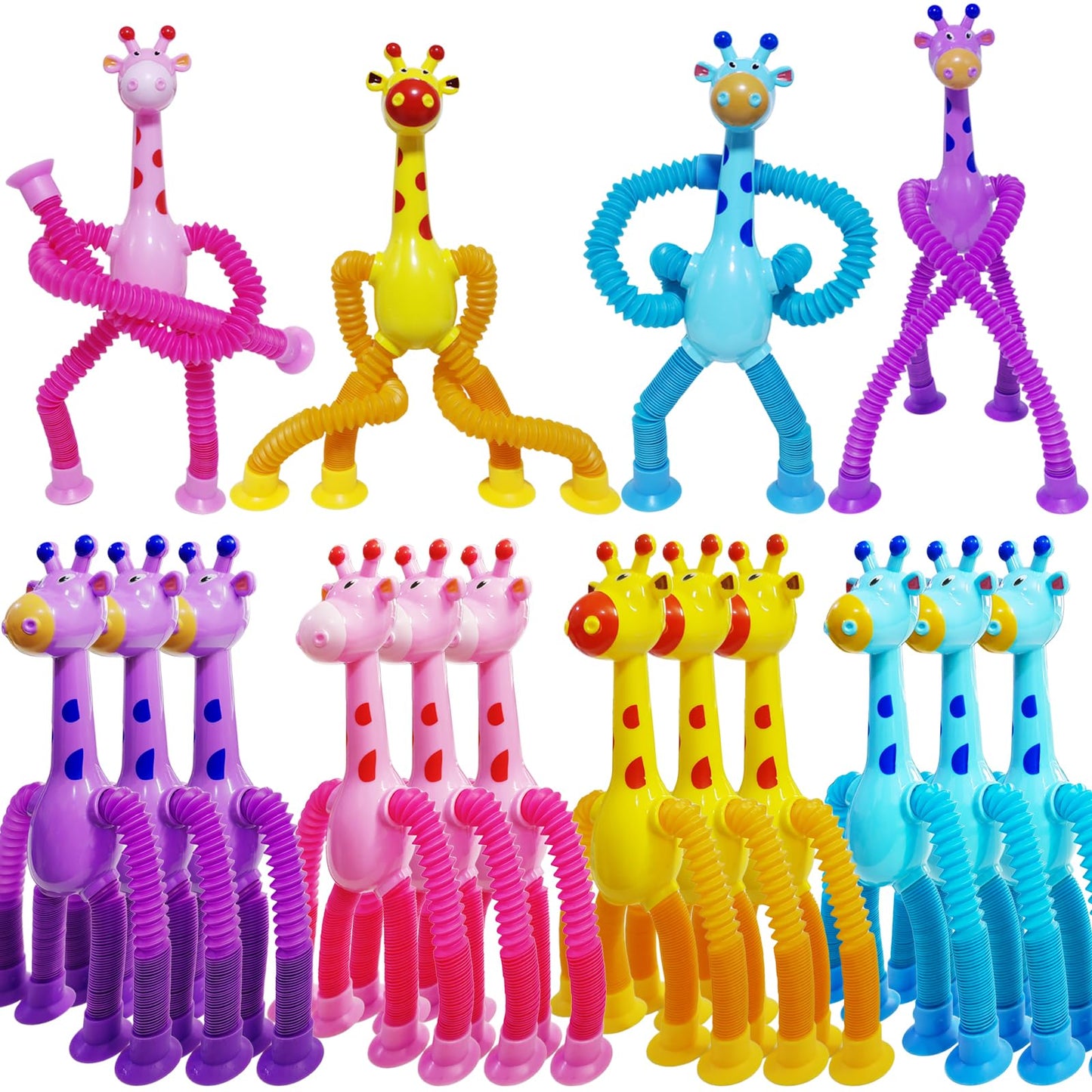 Veakeqe 16Pcs Telescopic Giraffe Toys – Suction Cup Pop Tubes Sensory Fidget for Kids (Travel & Party Favors)