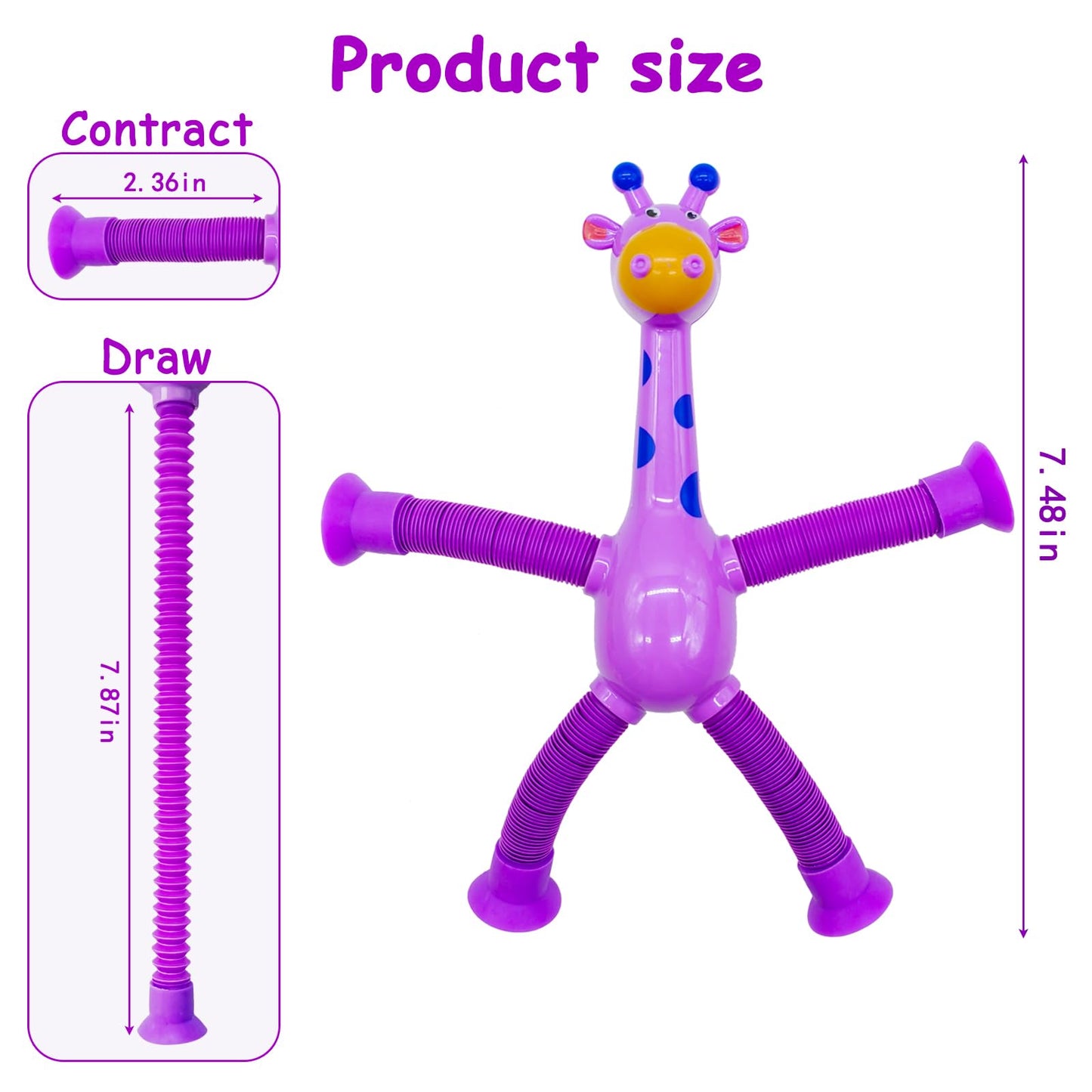 Veakeqe 16Pcs Telescopic Giraffe Toys – Suction Cup Pop Tubes Sensory Fidget for Kids (Travel & Party Favors)
