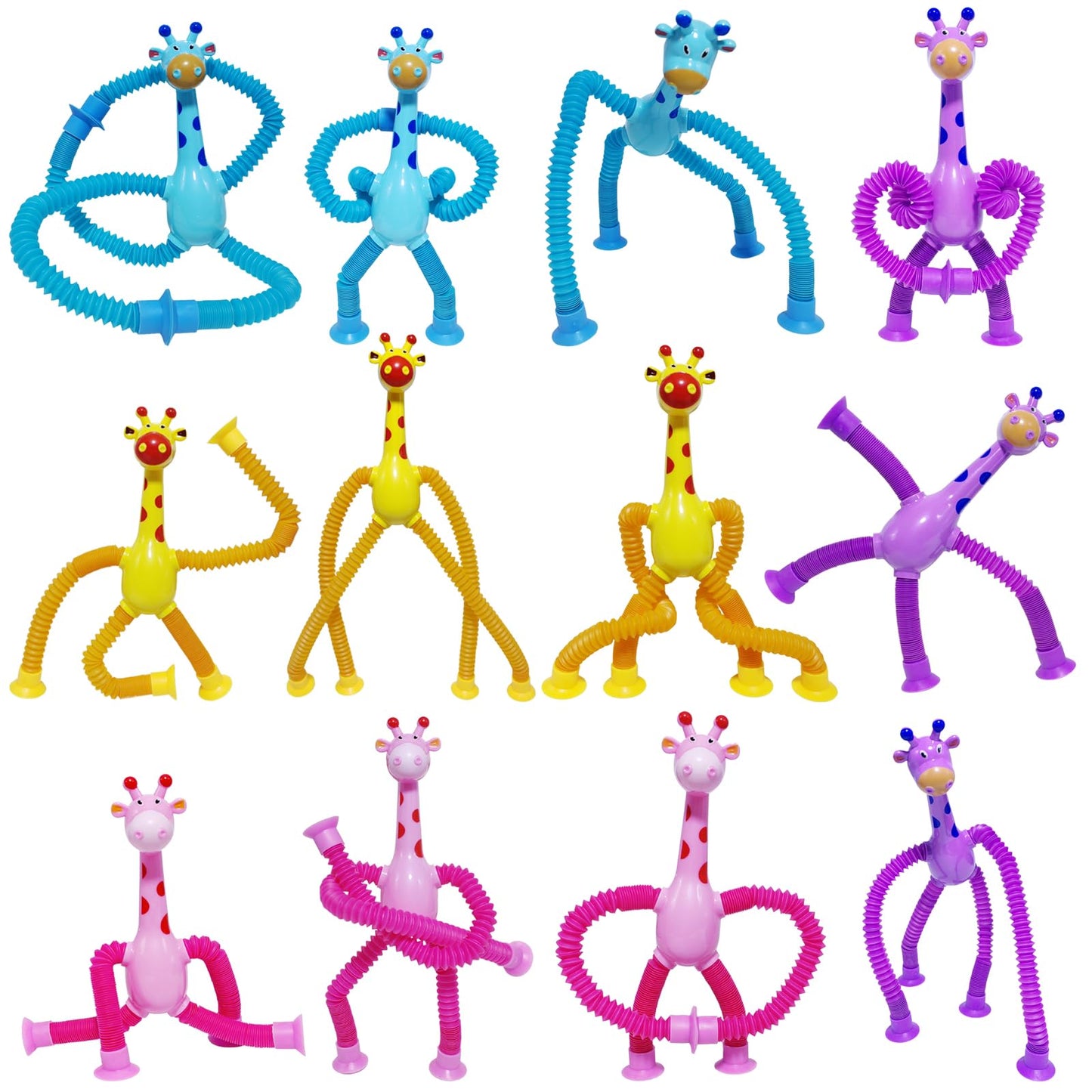 Veakeqe 16Pcs Telescopic Giraffe Toys – Suction Cup Pop Tubes Sensory Fidget for Kids (Travel & Party Favors)