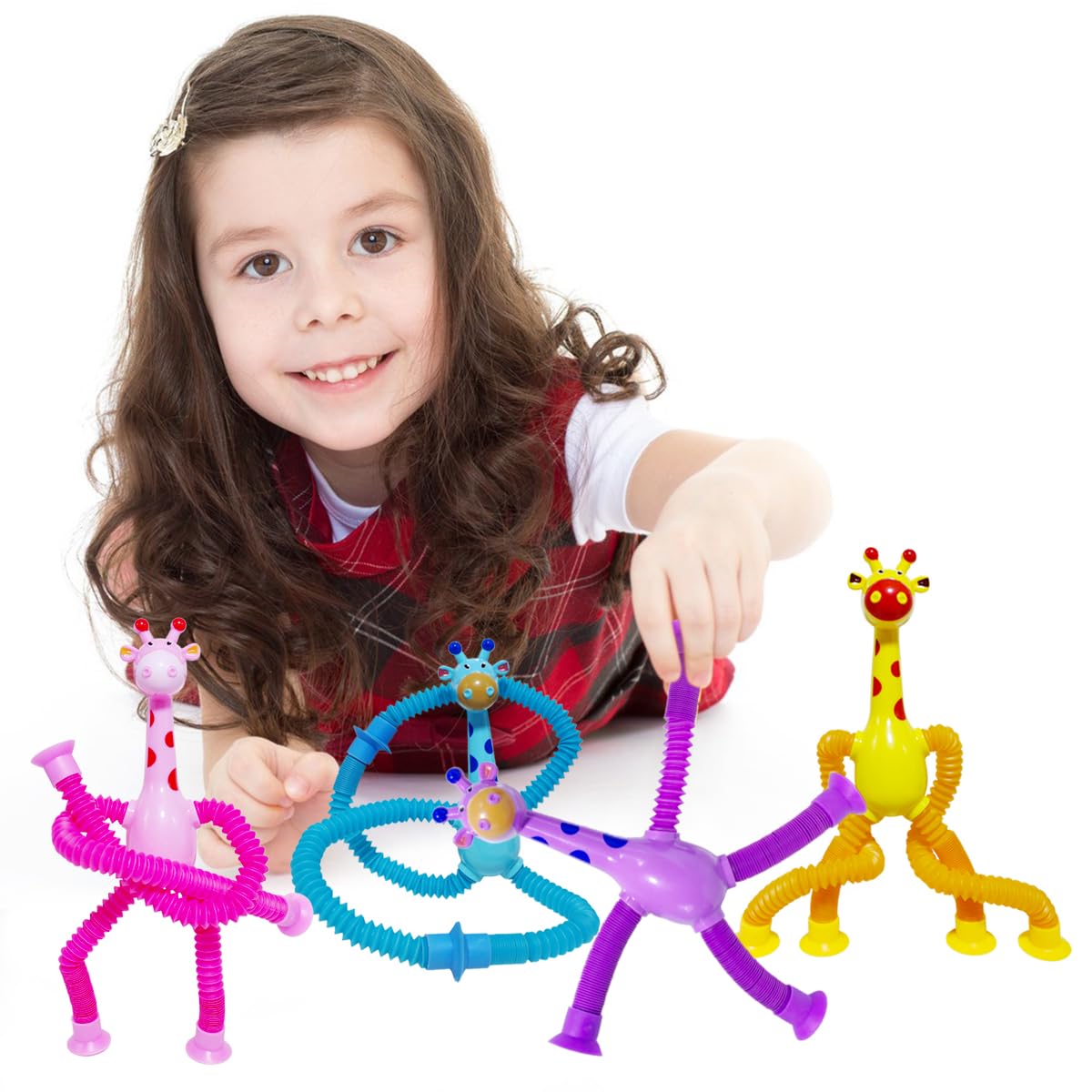 Veakeqe 16Pcs Telescopic Giraffe Toys – Suction Cup Pop Tubes Sensory Fidget for Kids (Travel & Party Favors)